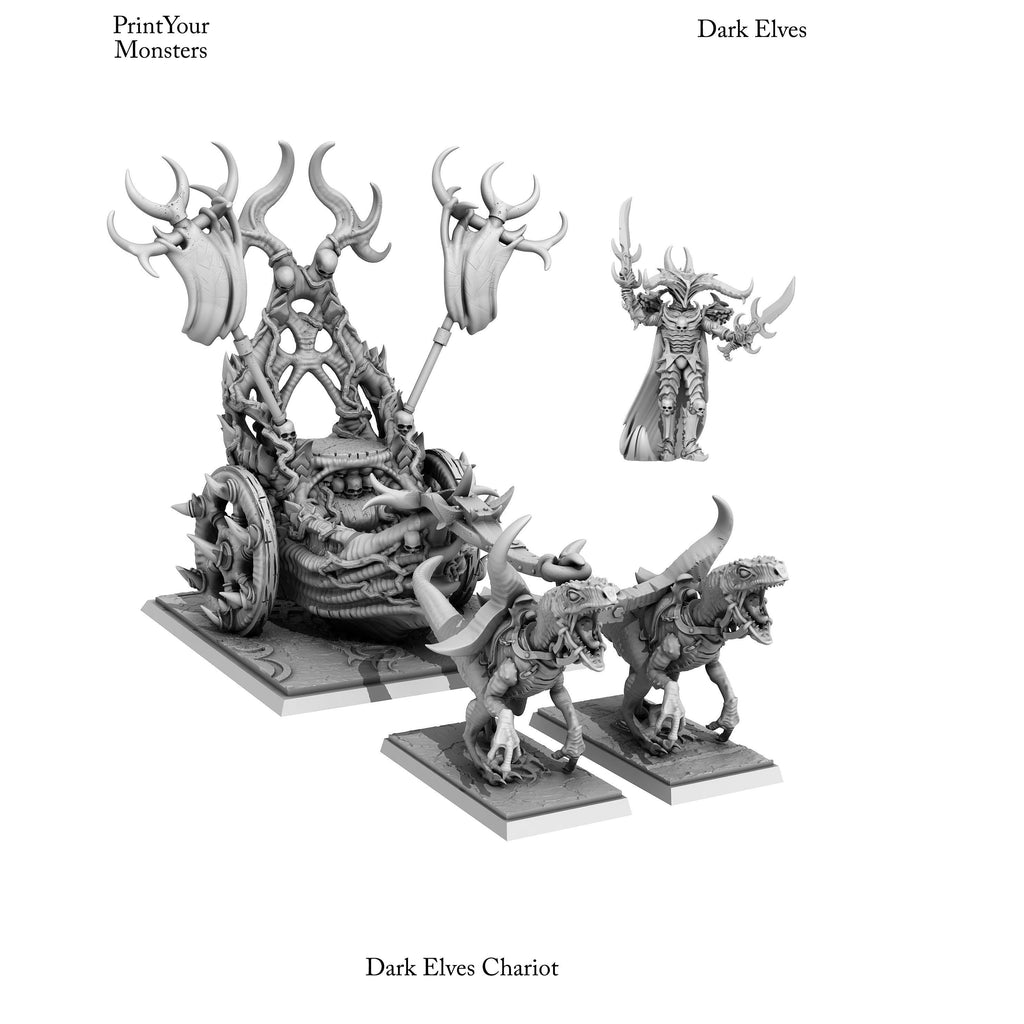 3D Printed Print Your Monsters Dark Elves Chariot and General Set 28mm - 32mm D&D Wargaming