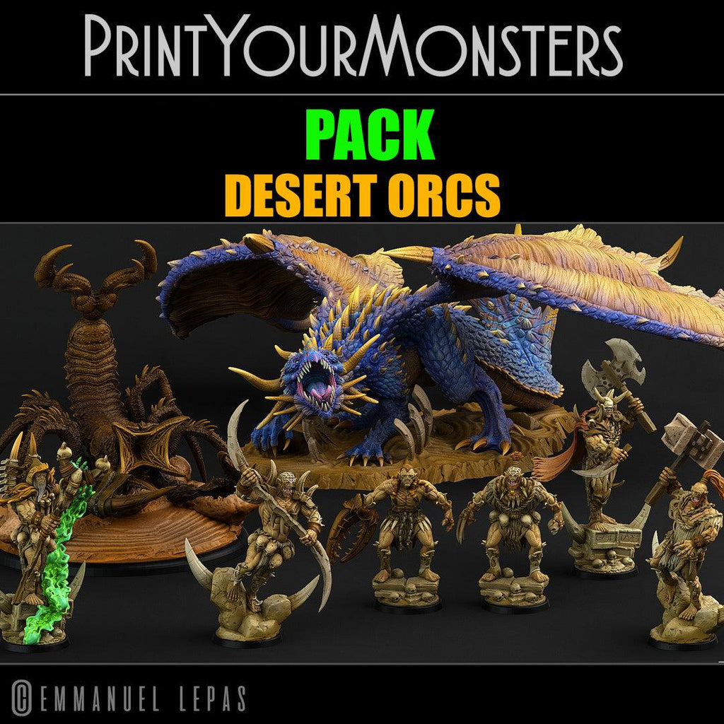 3D Printed Print Your Monsters Desert Dragon Desert Orcs Set 28mm - 32mm D&D Wargaming