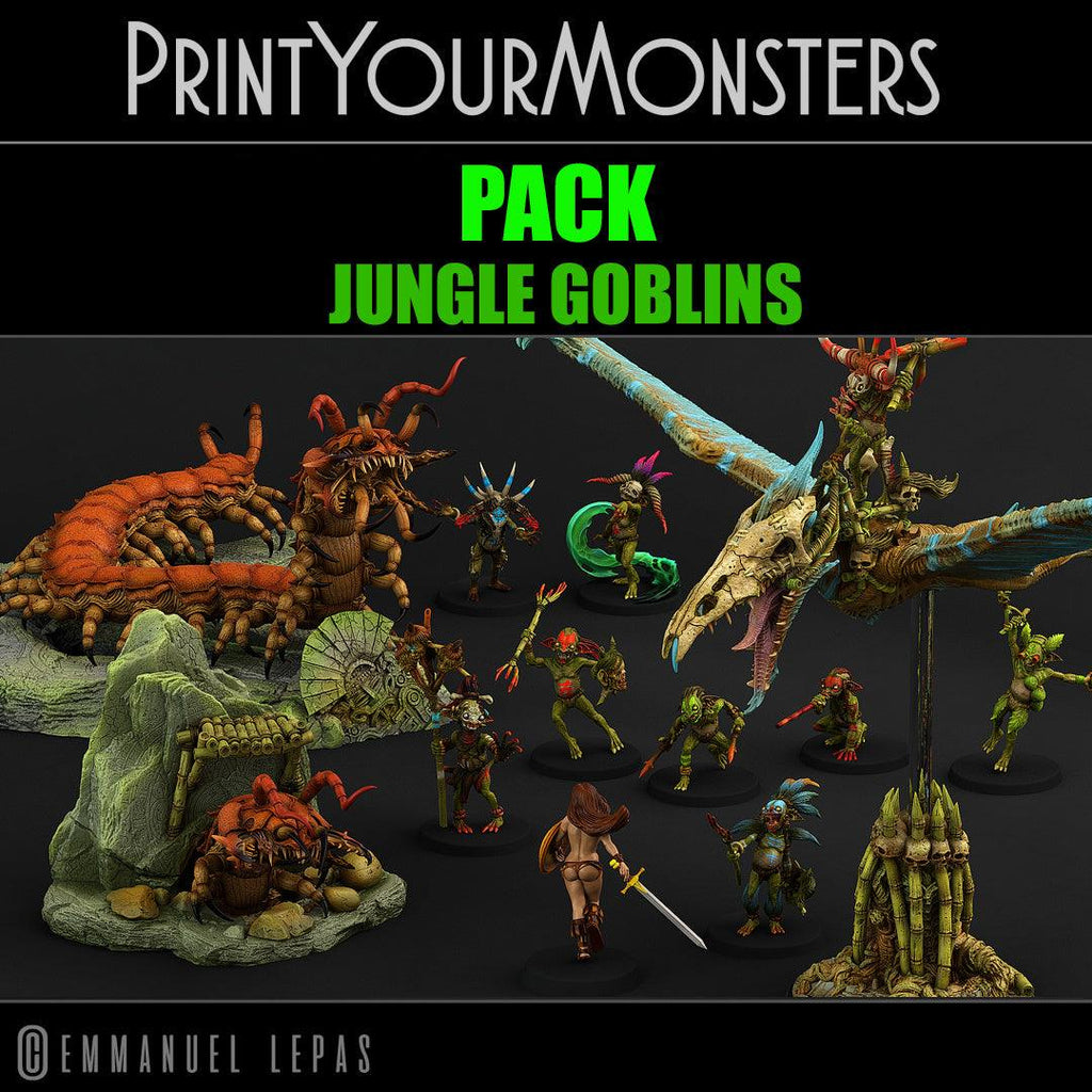 3D Printed Print Your Monsters Jungle Goblins Pack 28mm - 32mm D&D Wargaming