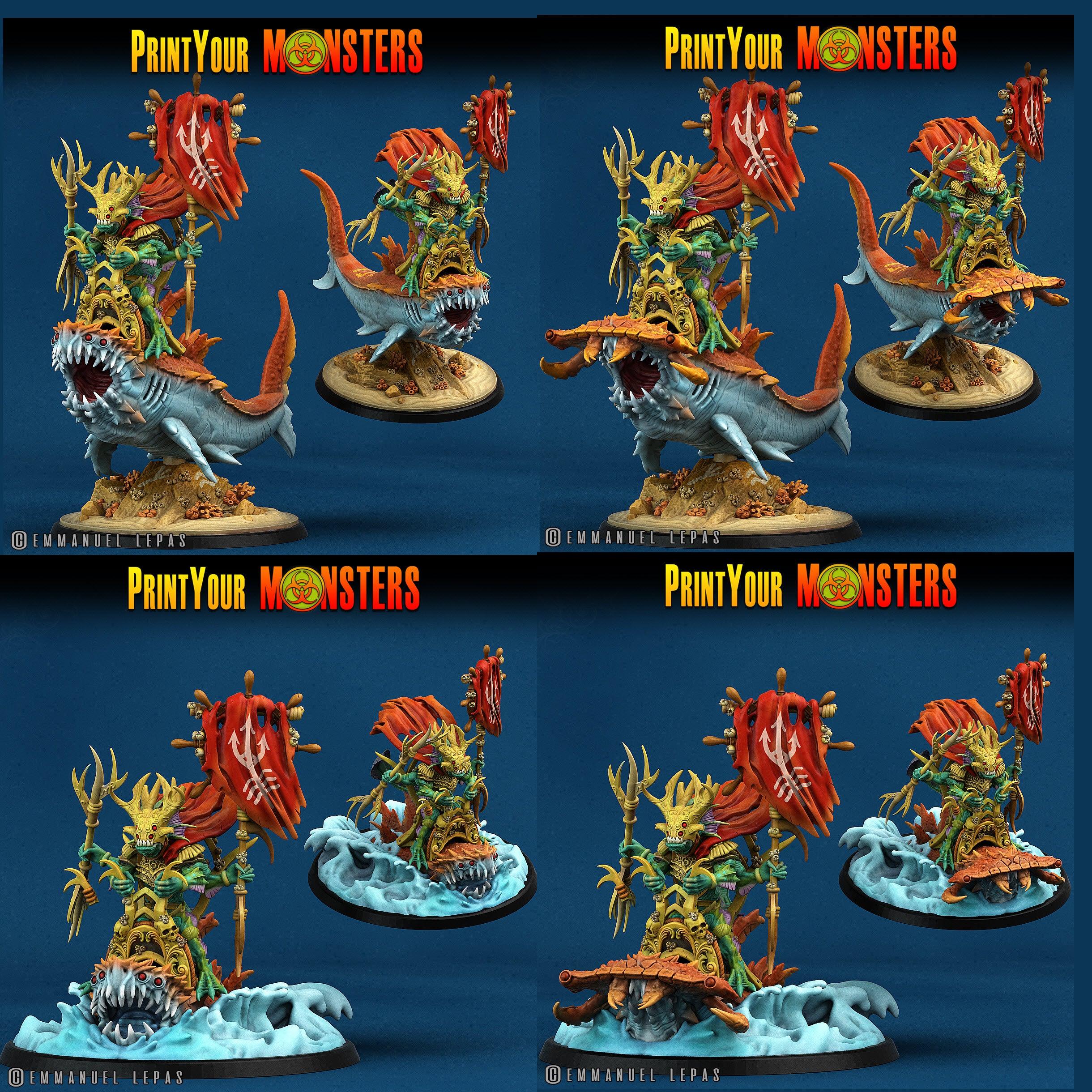 3D Printed Print Your Monsters Mutant Sharks The Searakin Domination Set 28mm - 32mm D&D Wargaming