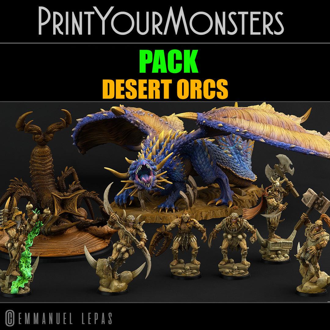 3D Printed Print Your Monsters Orc Warrior 3 Desert Orcs Set 28mm - 32mm D&D Wargaming