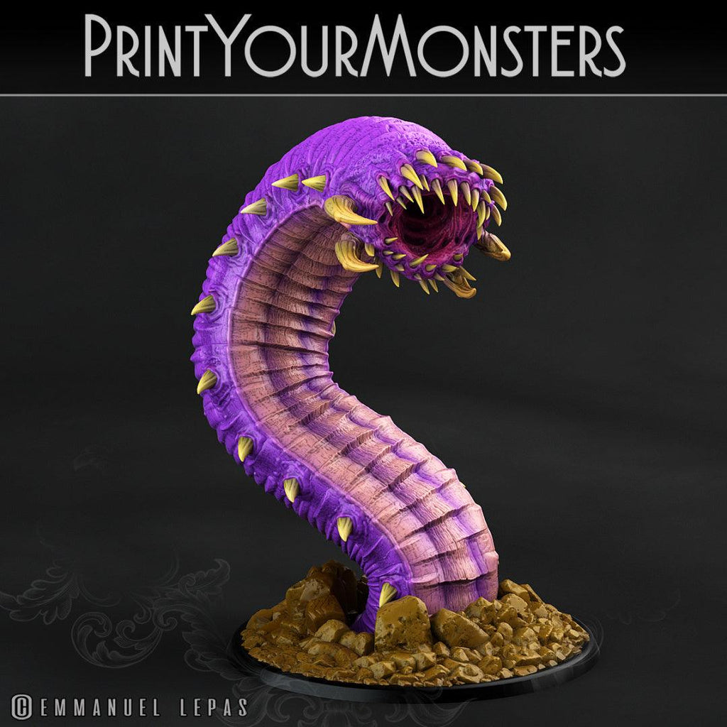3D Printed Print Your Monsters Purple Worm Worms Subterranean Terrors 28mm - 32mm D&D Wargaming