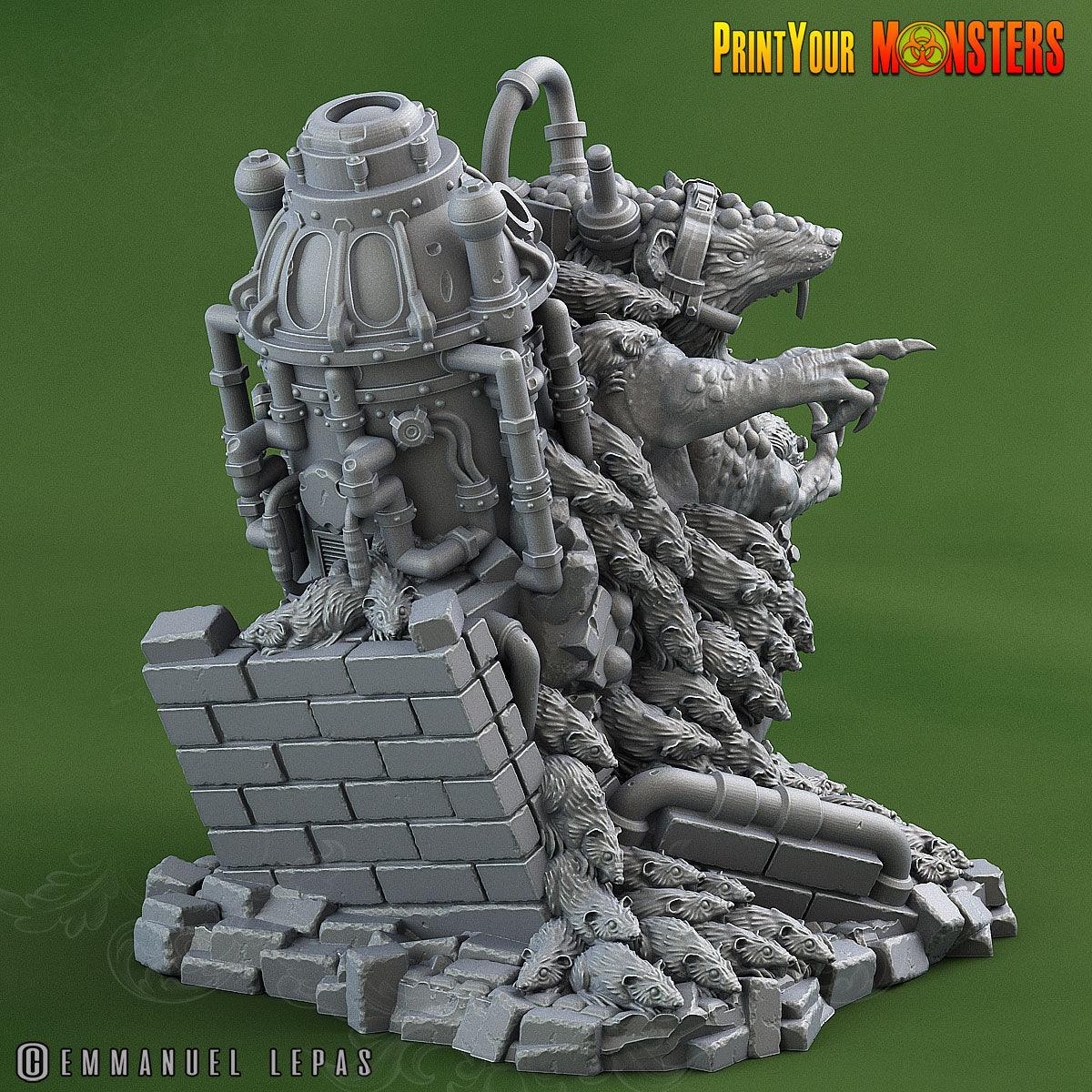 3D Printed Print Your Monsters The Toxic Double Headed Rat King The Toxic Rats Domination Set 28mm - 32mm D&D Wargaming