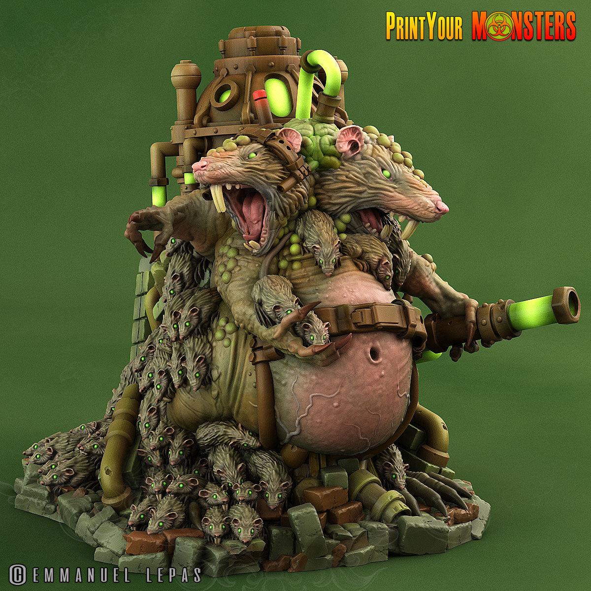 3D Printed Print Your Monsters The Toxic Double Headed Rat King The Toxic Rats Domination Set 28mm - 32mm D&D Wargaming