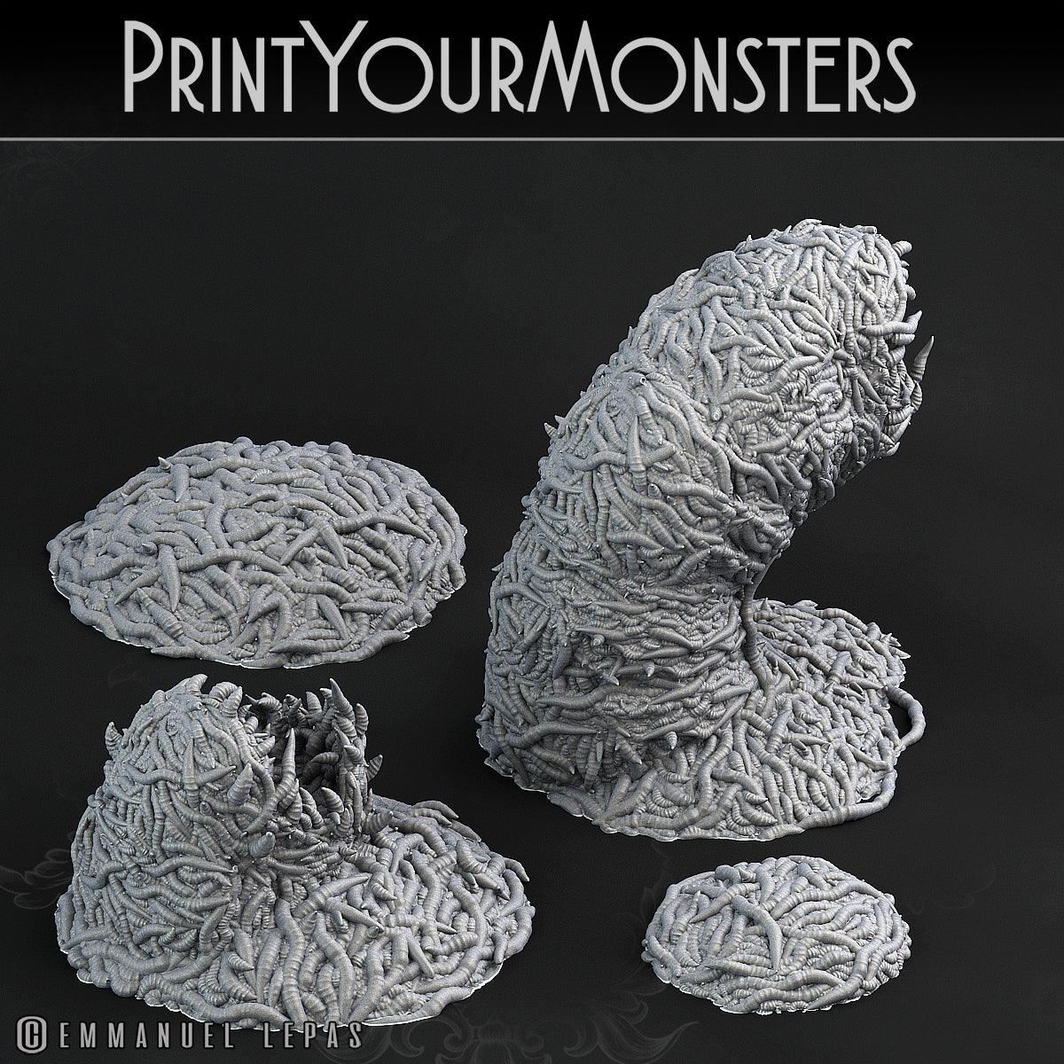 3D Printed Print Your Monsters Worm Swarm Total Worms 2 Set 28mm - 32mm D&D Wargaming