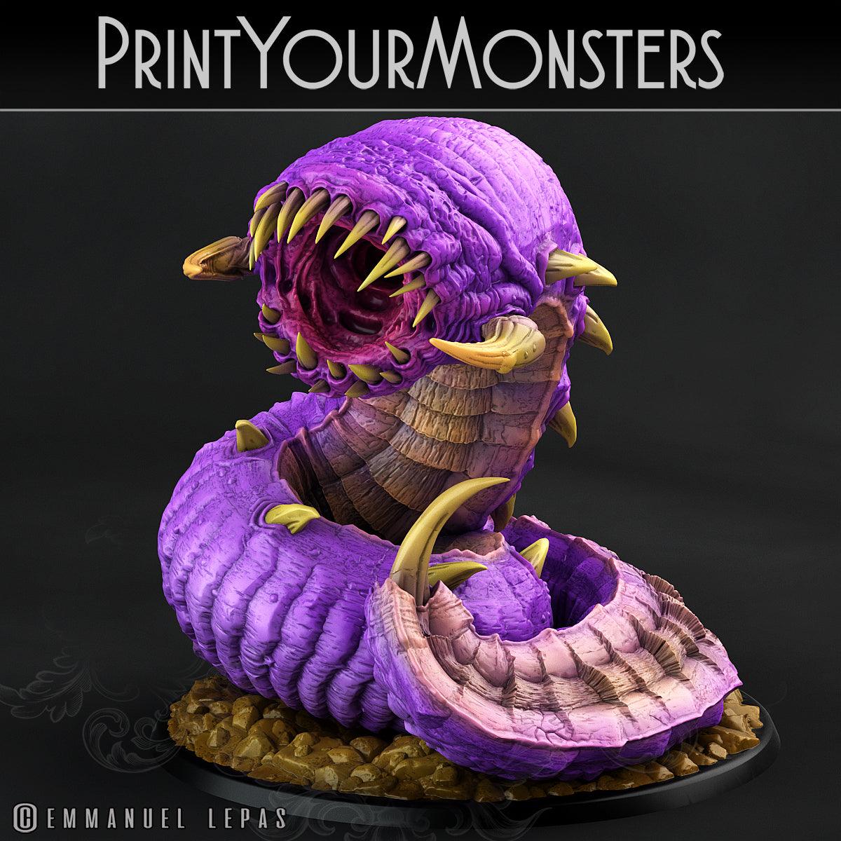 3D Printed Print Your Monsters Young Purple Worm Worms Subterranean Terrors 28mm - 32mm D&D Wargaming