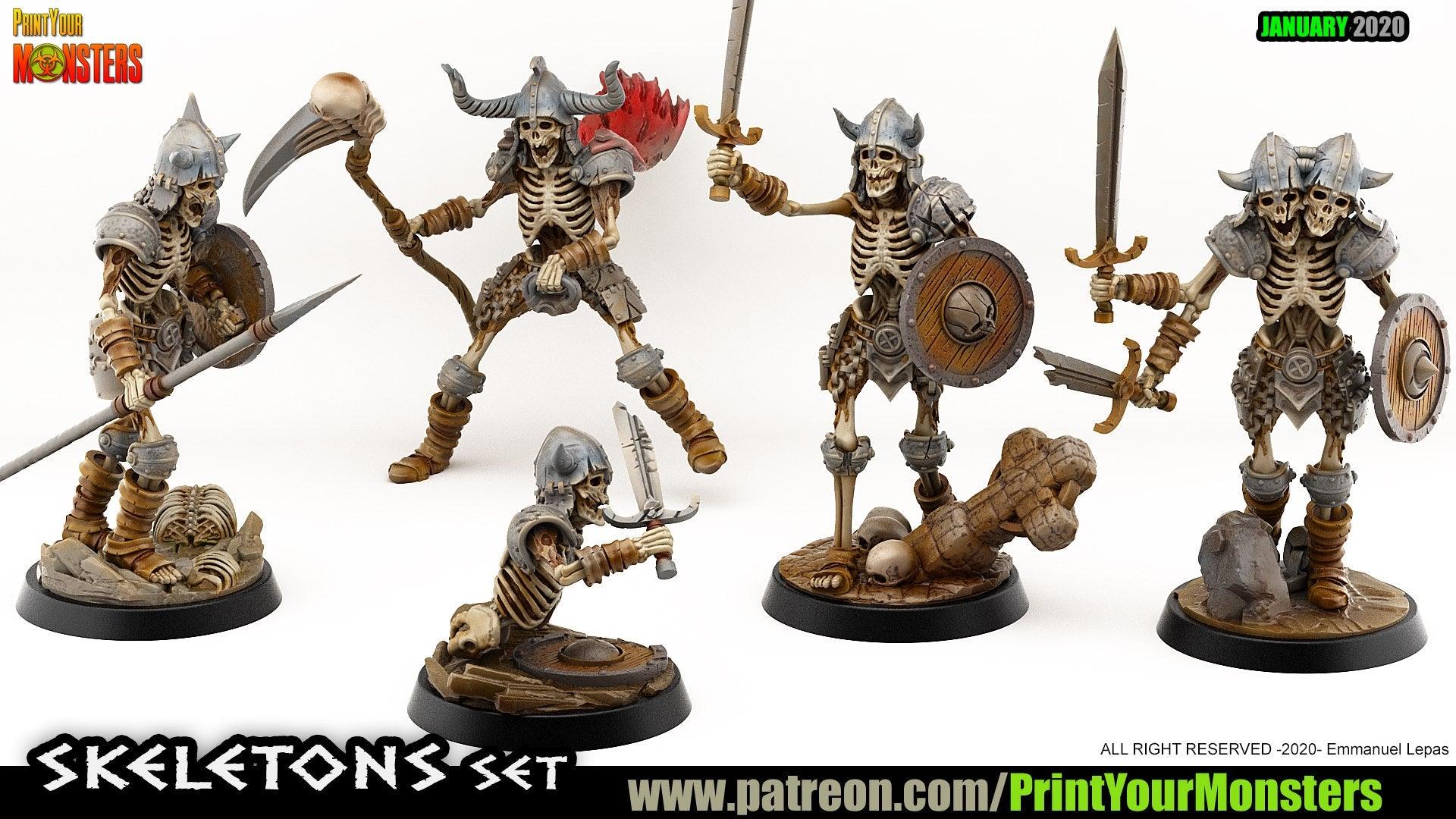 3D Printed Print your Monster Skeletons Set 28 32mm D&D