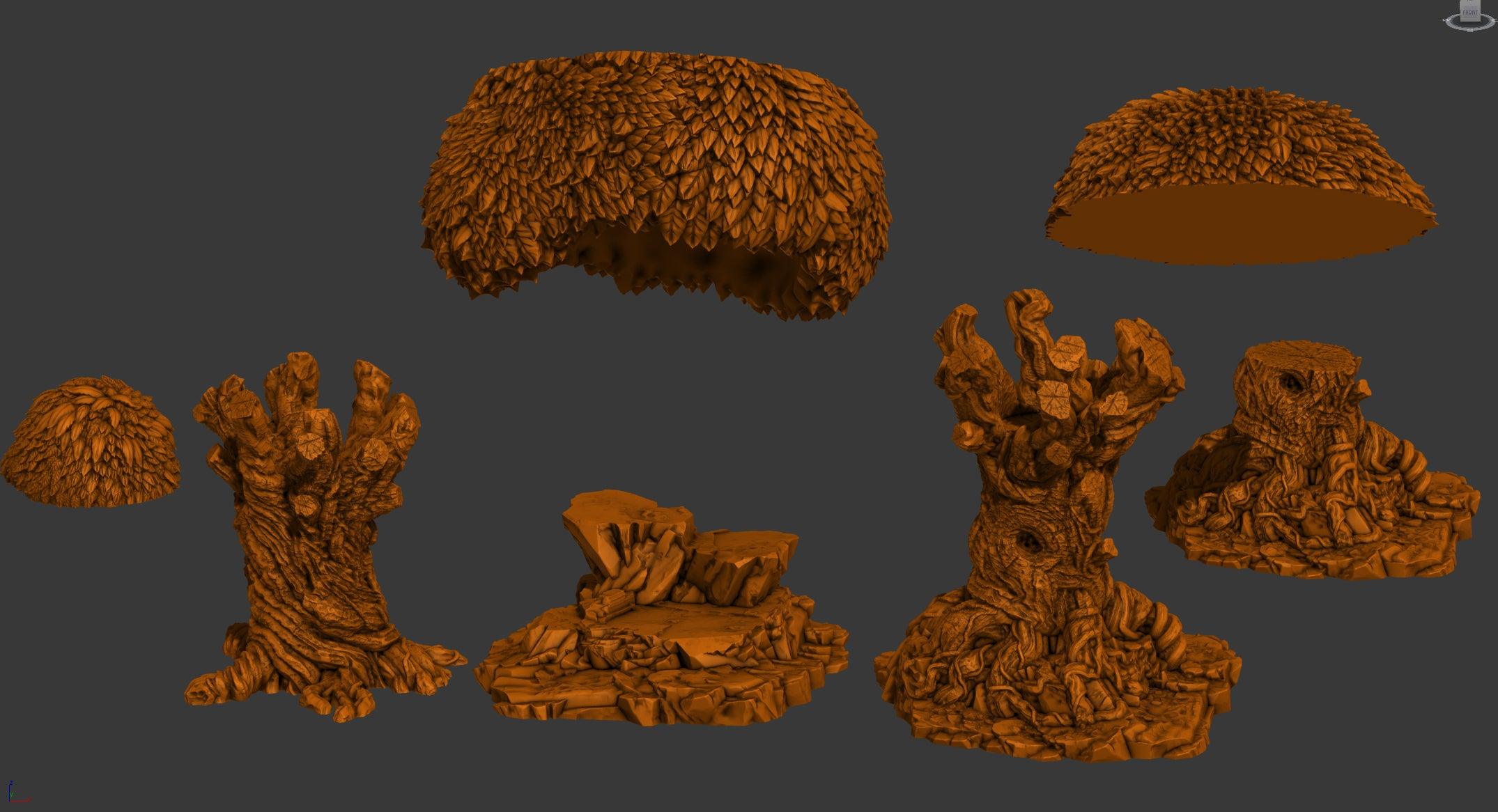 3D Printed Print your Monster Tree and Bush Set 28 32mm D&D
