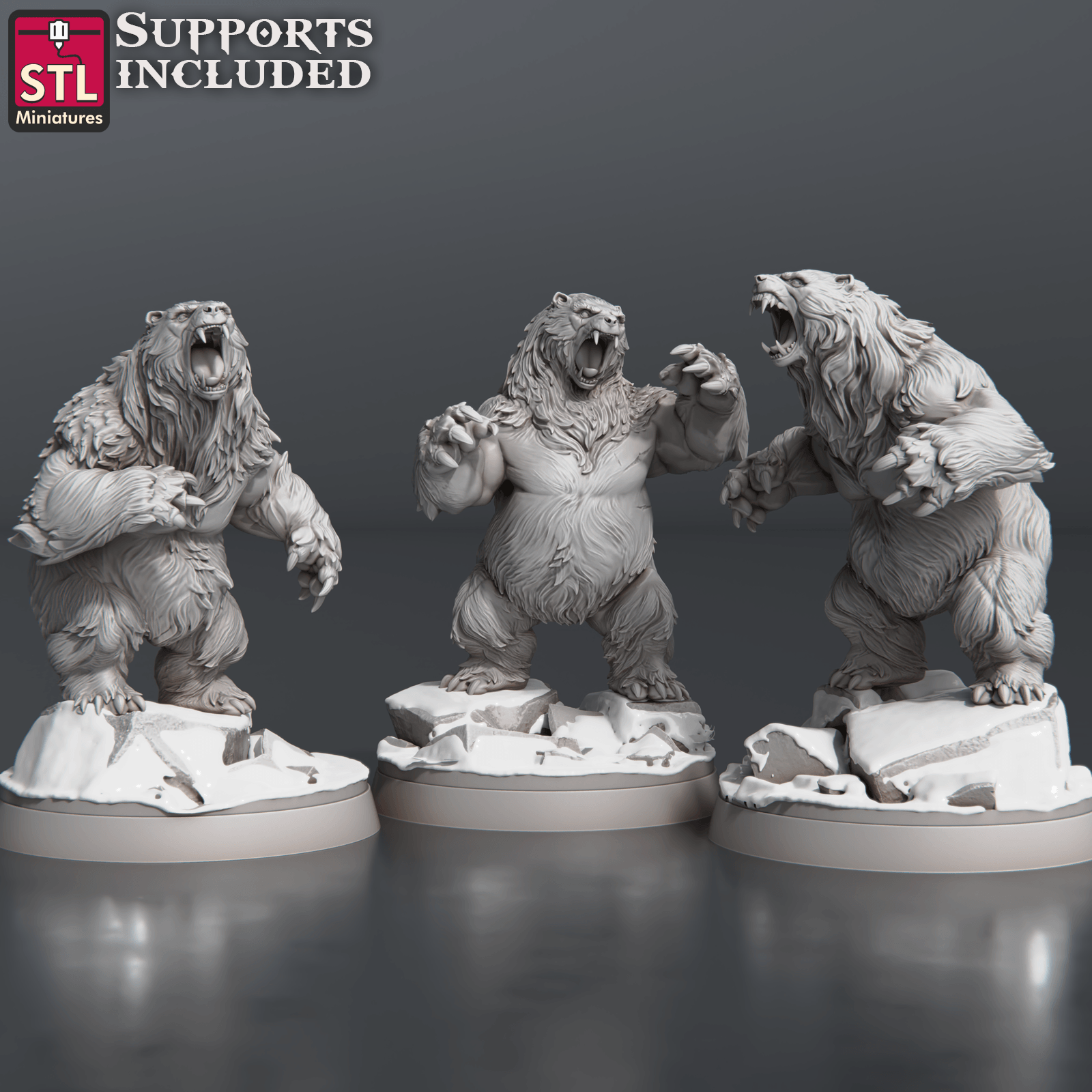 3D Printed STL Miniatures Bears Set 28 - 32mm War Gaming D&D