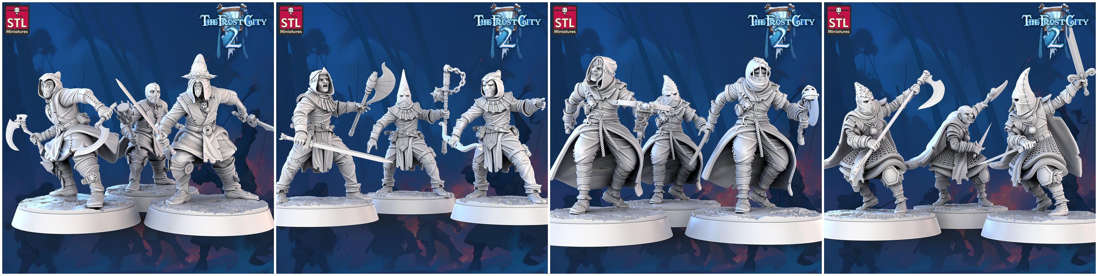 3D Printed STL Miniatures Cultist Set The Frost City 2 28 - 32mm War Gaming D&D