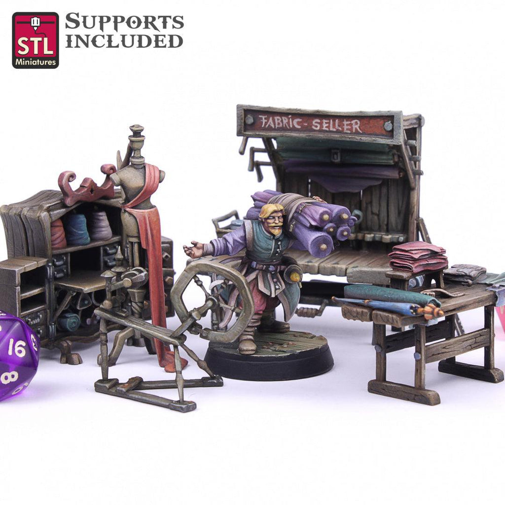3D Printed STL Miniatures Fabric Seller Set 28mm - 32mm War Gaming D&D