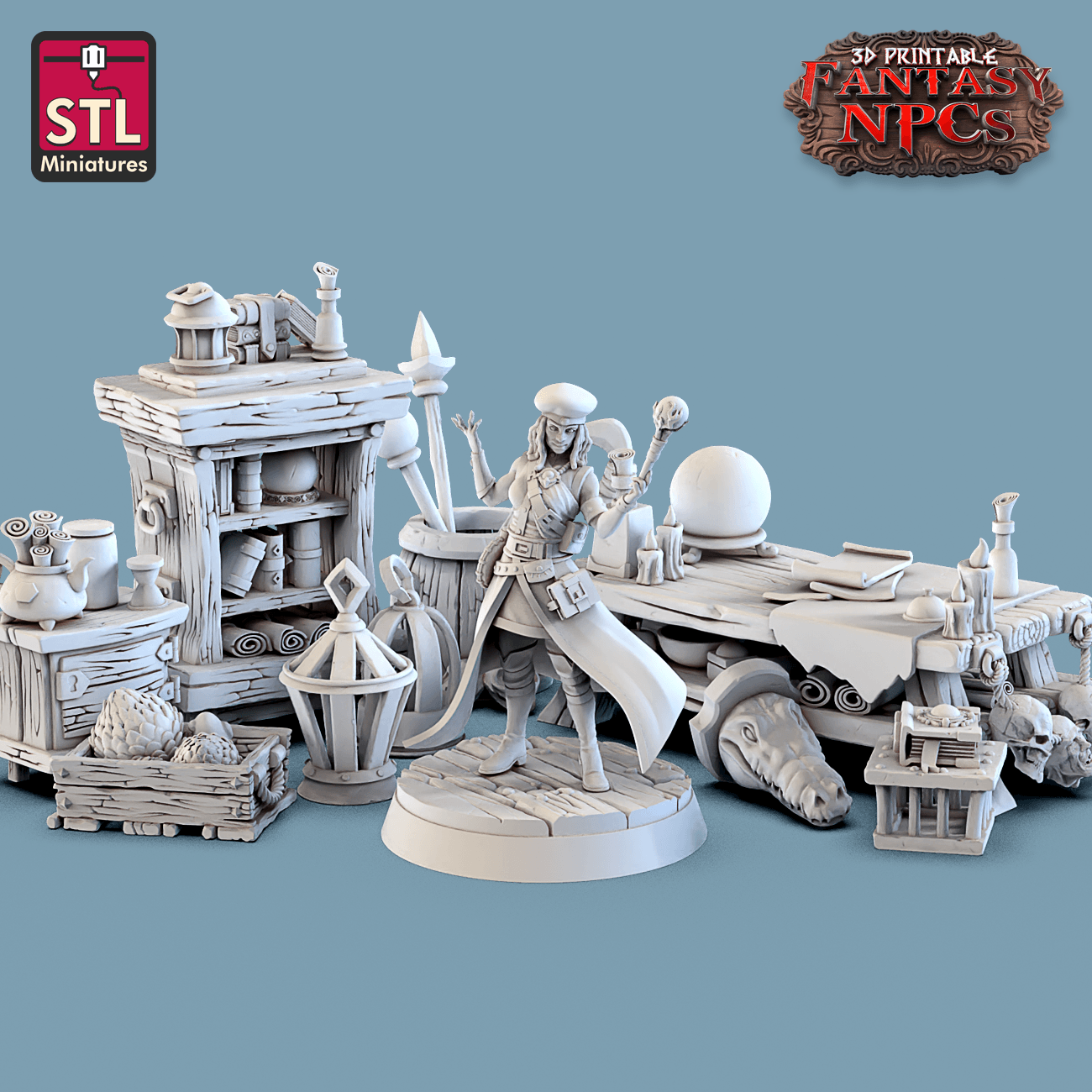 3D Printed STL Miniatures Magic Item Vendor Set Fantasy NPC 28mm - 32mm War Gaming D&D