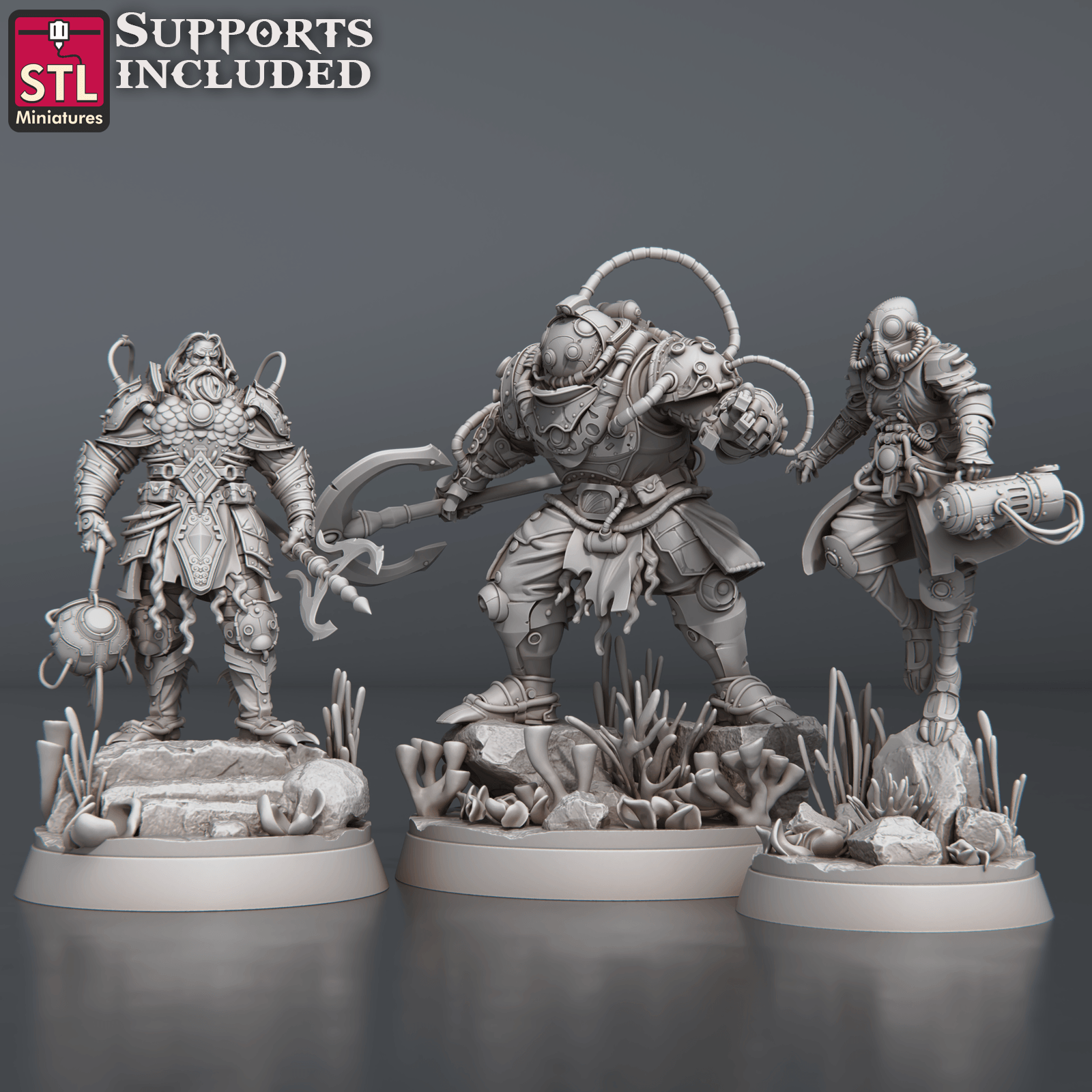 3D Printed STL Miniatures NeverDawn Dark Waters Set 28 - 32mm War Gaming D&D