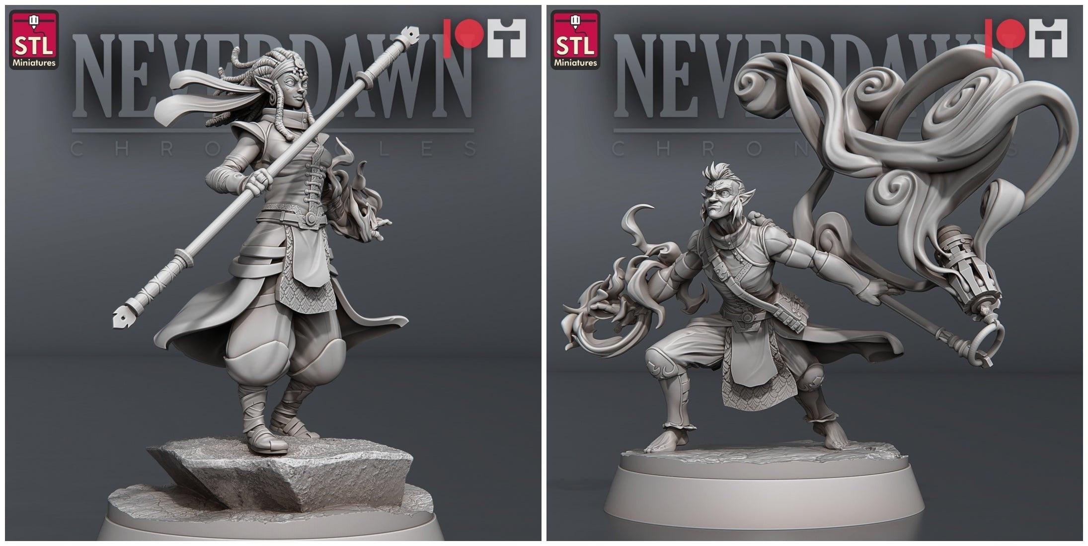 3D Printed STL Miniatures Neverdawn Pyromancers Set 28 - 32mm War Gaming D&D