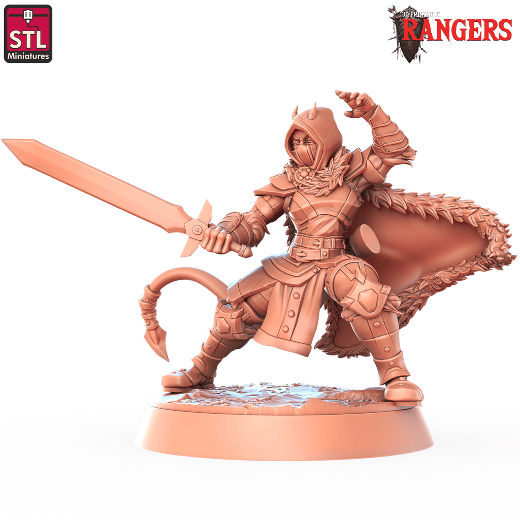 3D Printed STL Miniatures Tiefling Female Ranger Rangers 28 - 32mm War Gaming D&D