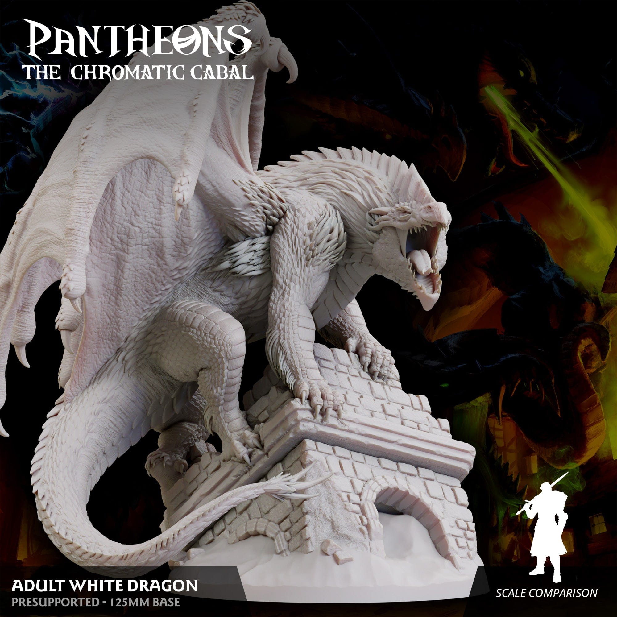 3D Printed Sordane Publishing Adult White Dragon Pantheons The Chromatic Cabal 28 32mm D&D