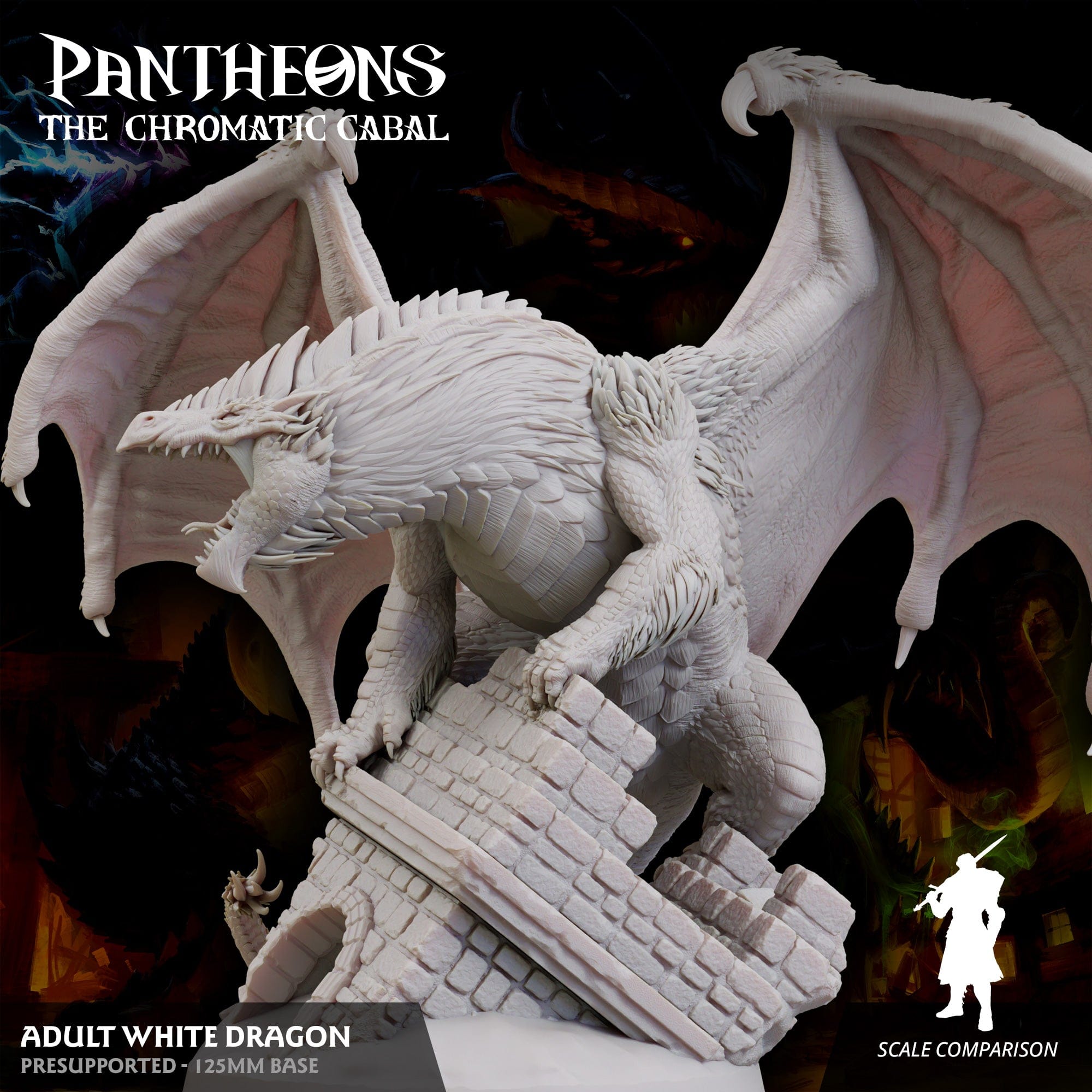 3D Printed Sordane Publishing Adult White Dragon Pantheons The Chromatic Cabal 28 32mm D&D