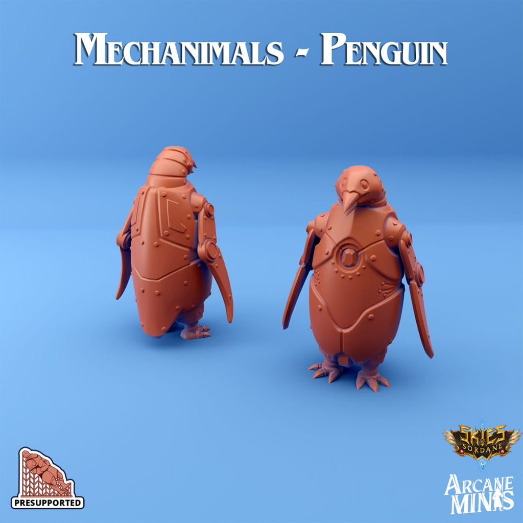 3D Printed Sordane Publishing Arcane Minis Mechanimal Penguin Mechanimals Set 28 32mm D&D