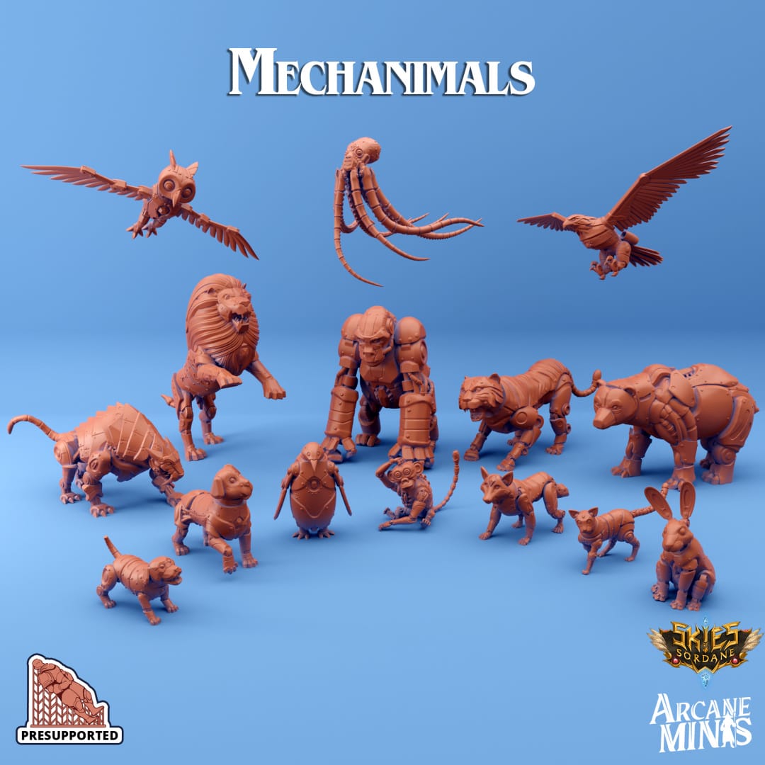 3D Printed Sordane Publishing Arcane Minis Mechanimal Small Dog Mechanimals Set 28 32mm D&D