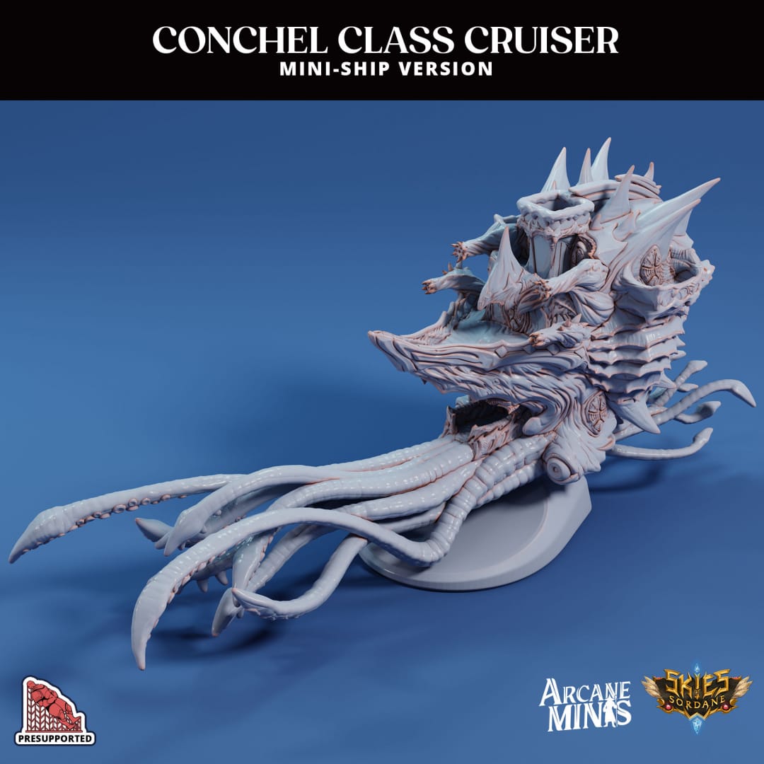 3D Printed Sordane Publishing Arcane Minis Mini Ship - Conchel Class Cruiser 28 32mm D&D