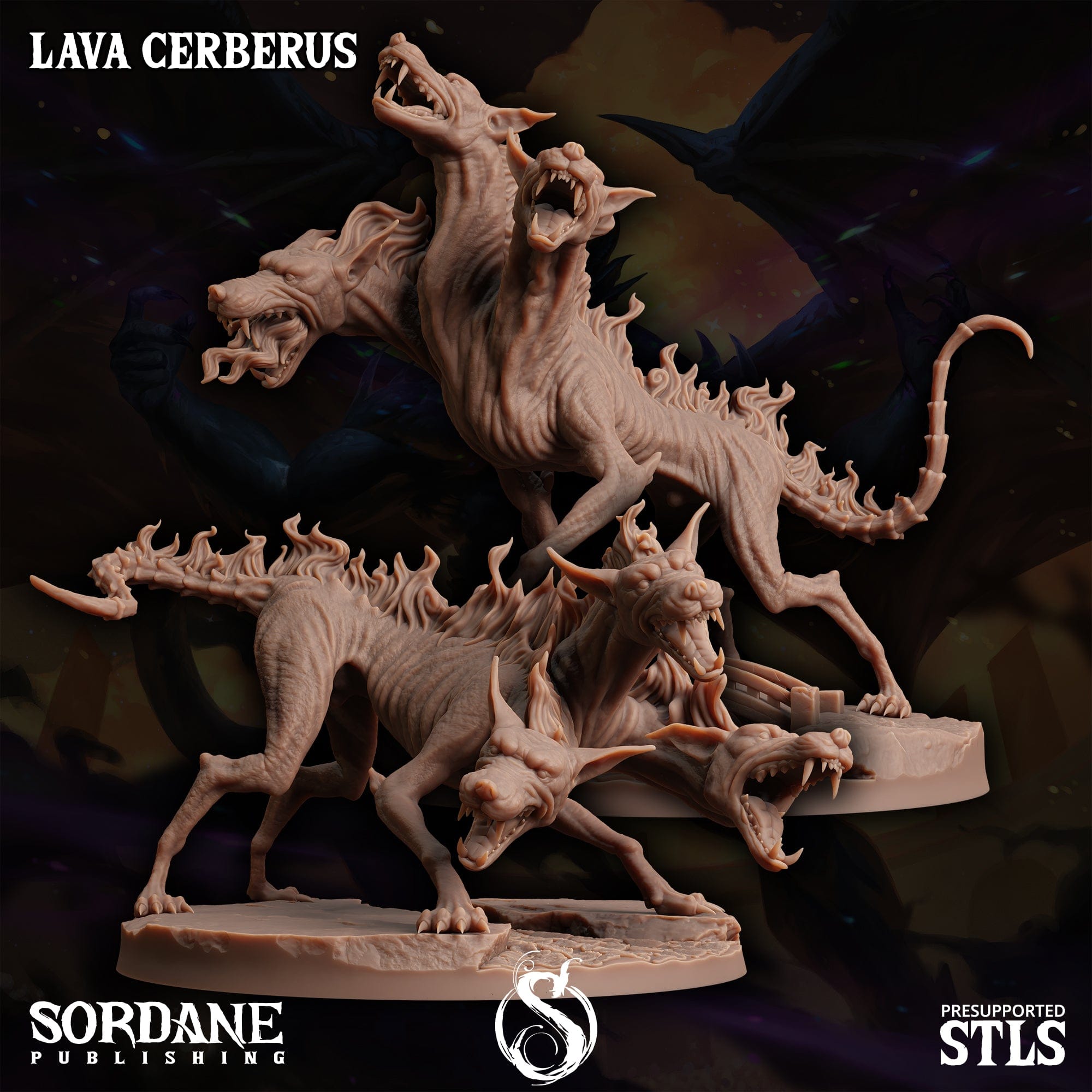 3D Printed Sordane Publishing Lava Cerberus Monster Mayhem II 28 32mm D&D