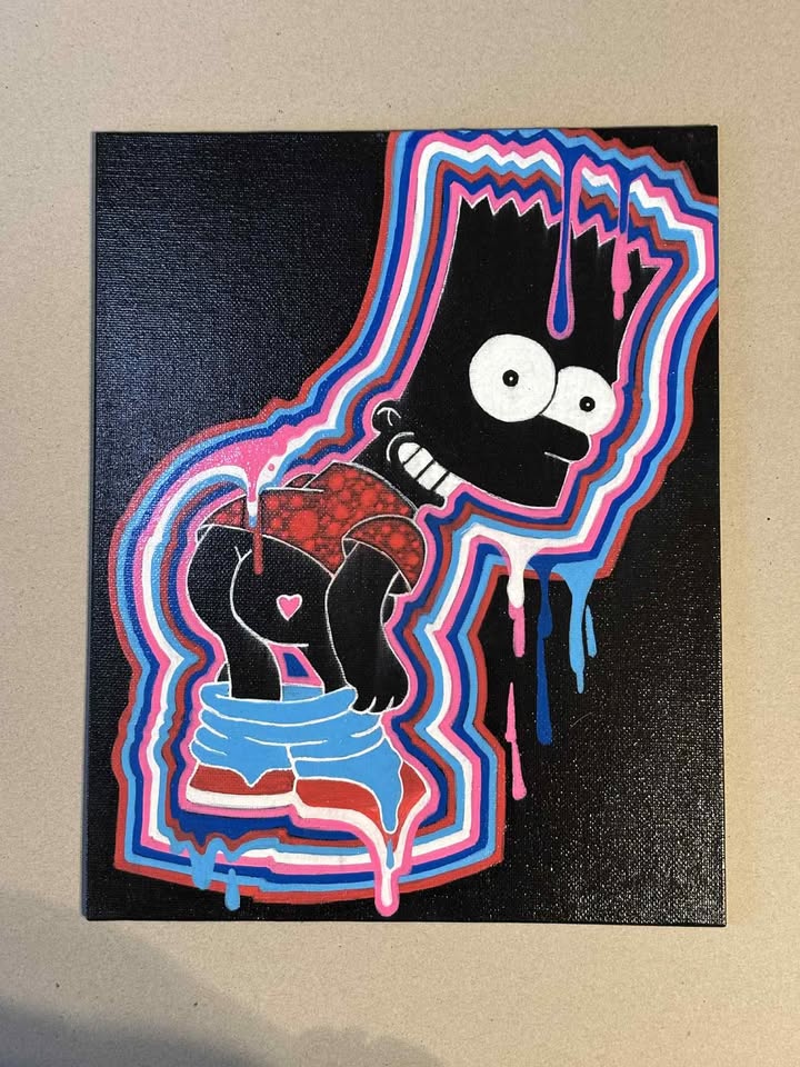 SOLD Bart Simpson Graffiti Glow Sign Canvas Painting