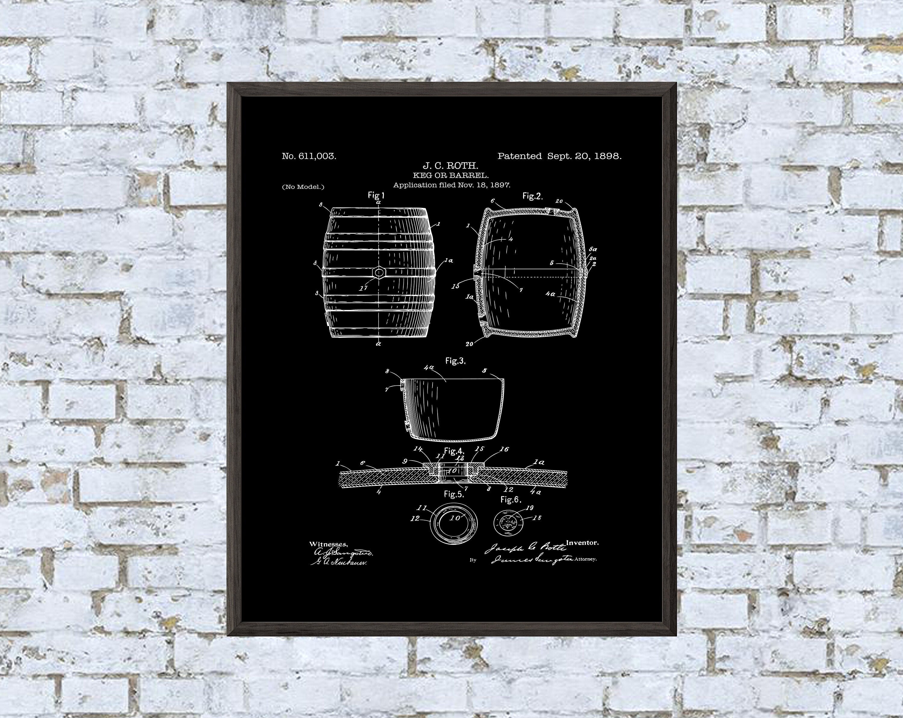 Keg Patent Print - Digital Download - 7 Different Backgrounds Included