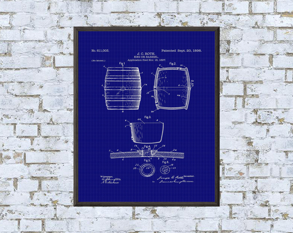 Keg Patent Print - Digital Download - 7 Different Backgrounds Included