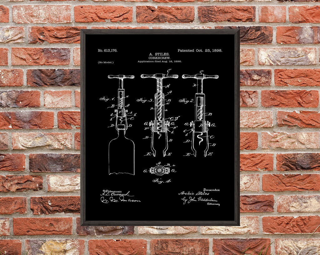 Corkscrew Patent Print - Digital Download - 7 Different Backgrounds Included