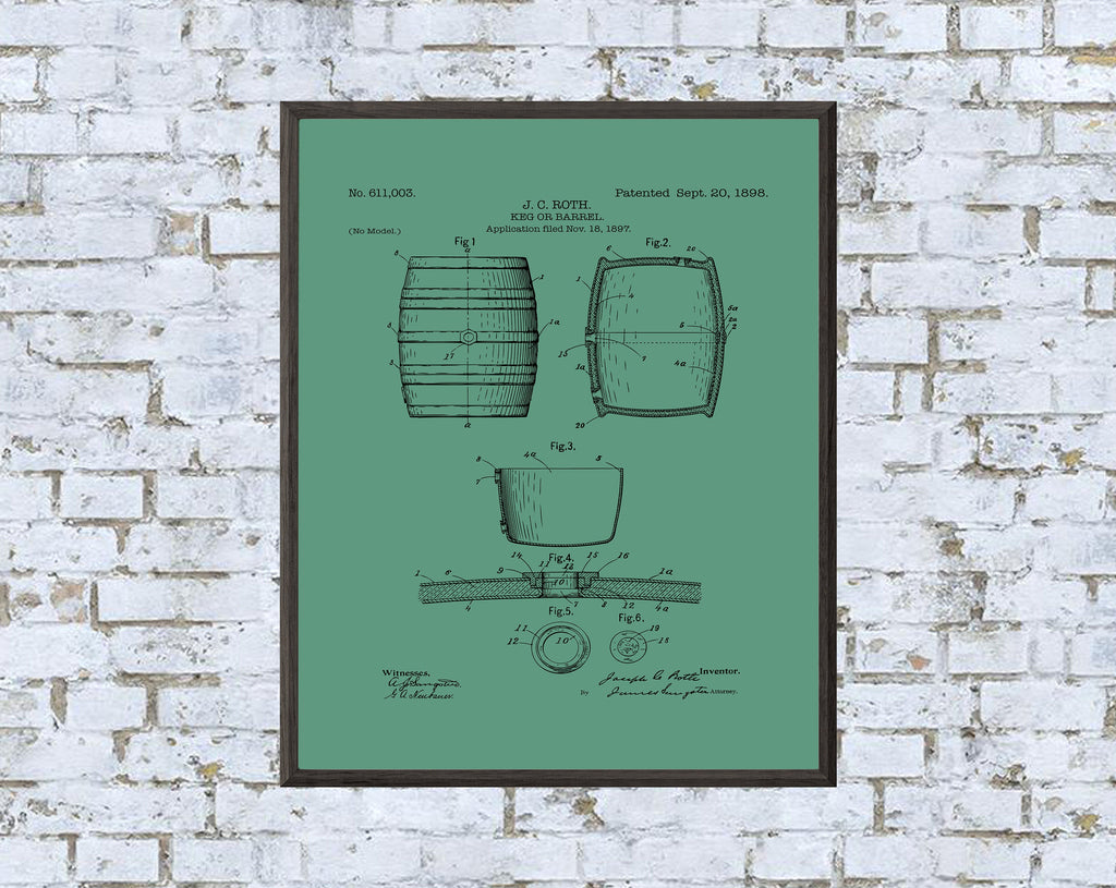 Keg Patent Print - Digital Download - 7 Different Backgrounds Included