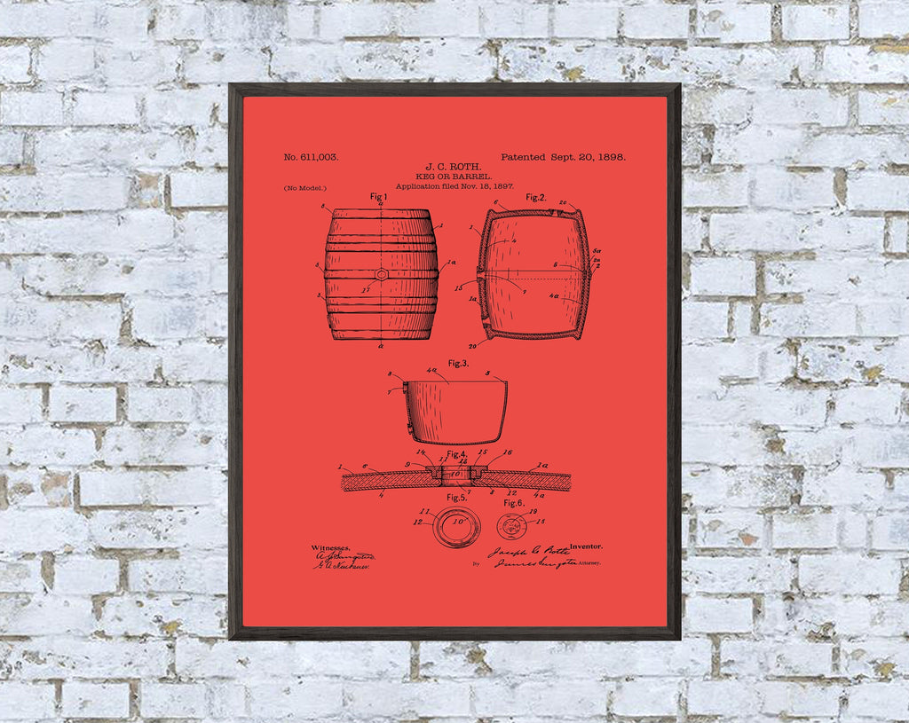 Keg Patent Print - Digital Download - 7 Different Backgrounds Included