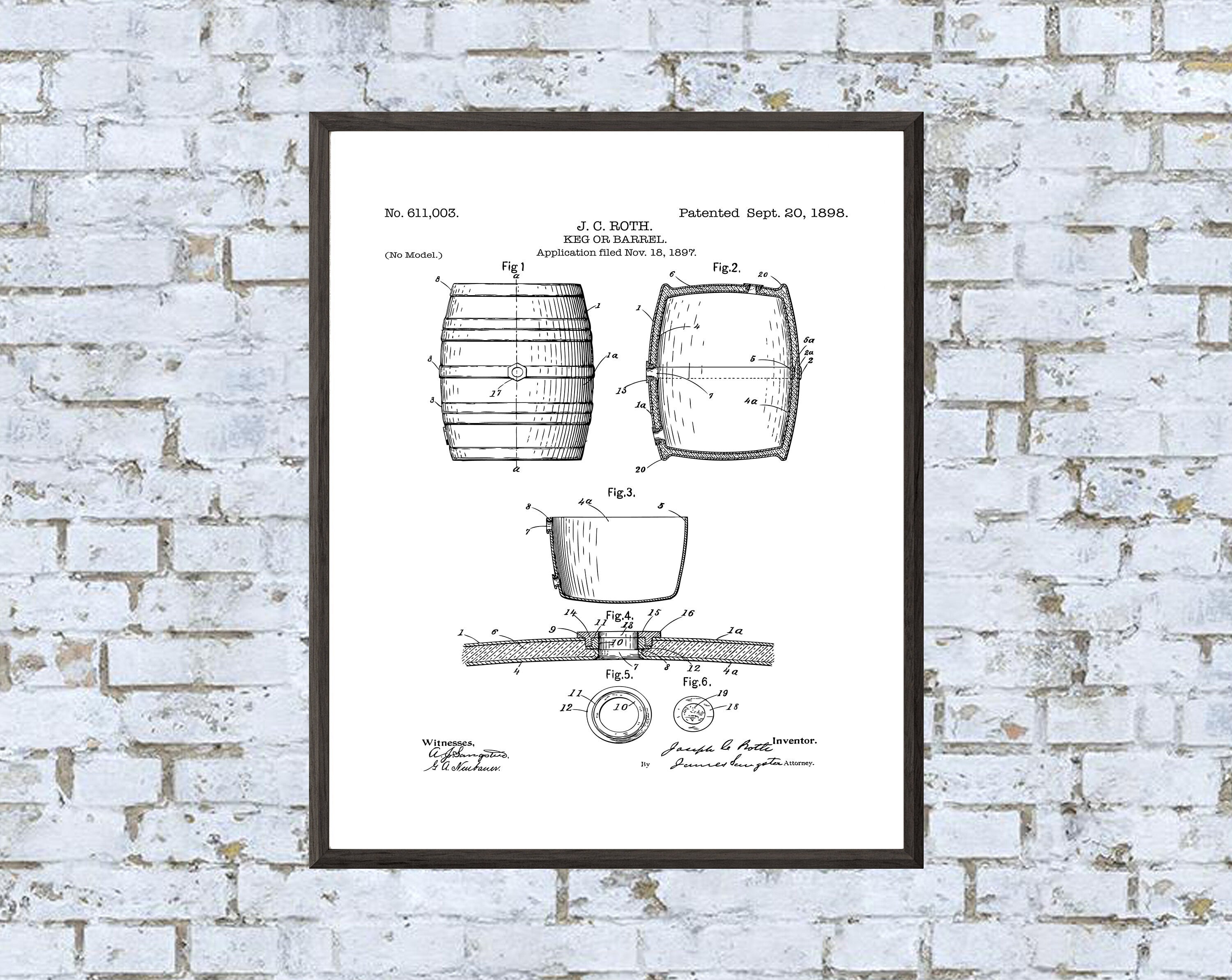 Keg Patent Print - Digital Download - 7 Different Backgrounds Included
