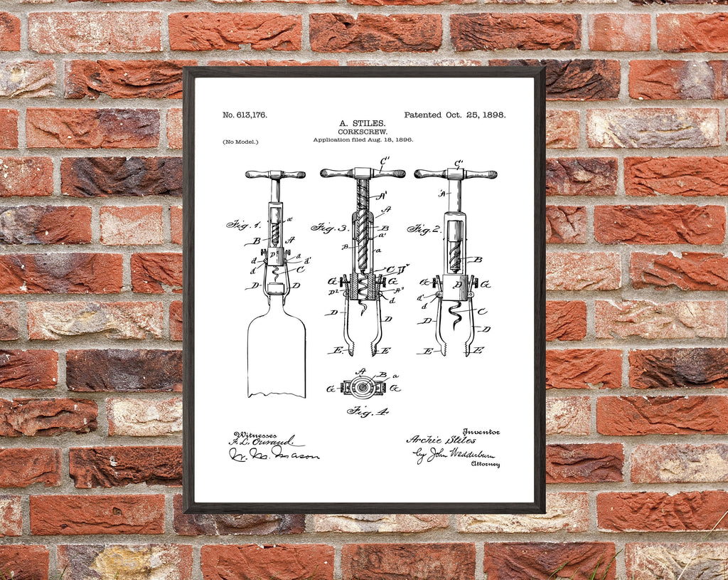 Corkscrew Patent Print - Digital Download - 7 Different Backgrounds Included