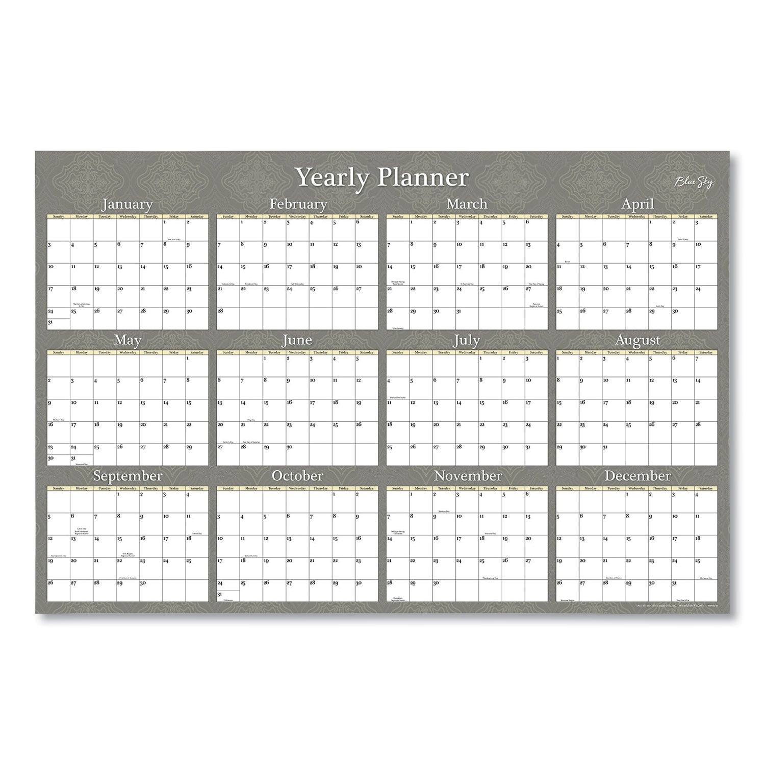 Blue Sky Adrianna Laminated Erasable Wall Calendar, 36 x 24, White/Taupe Sheets, 12-Month (Jan to Dec): 2023