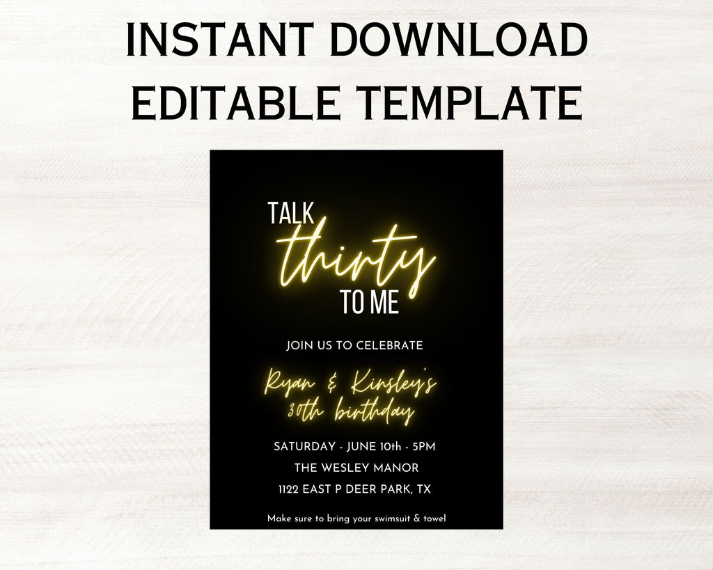 Talk Thirty To Me Invitation Template: Editable 30th Birthday (Digital File)