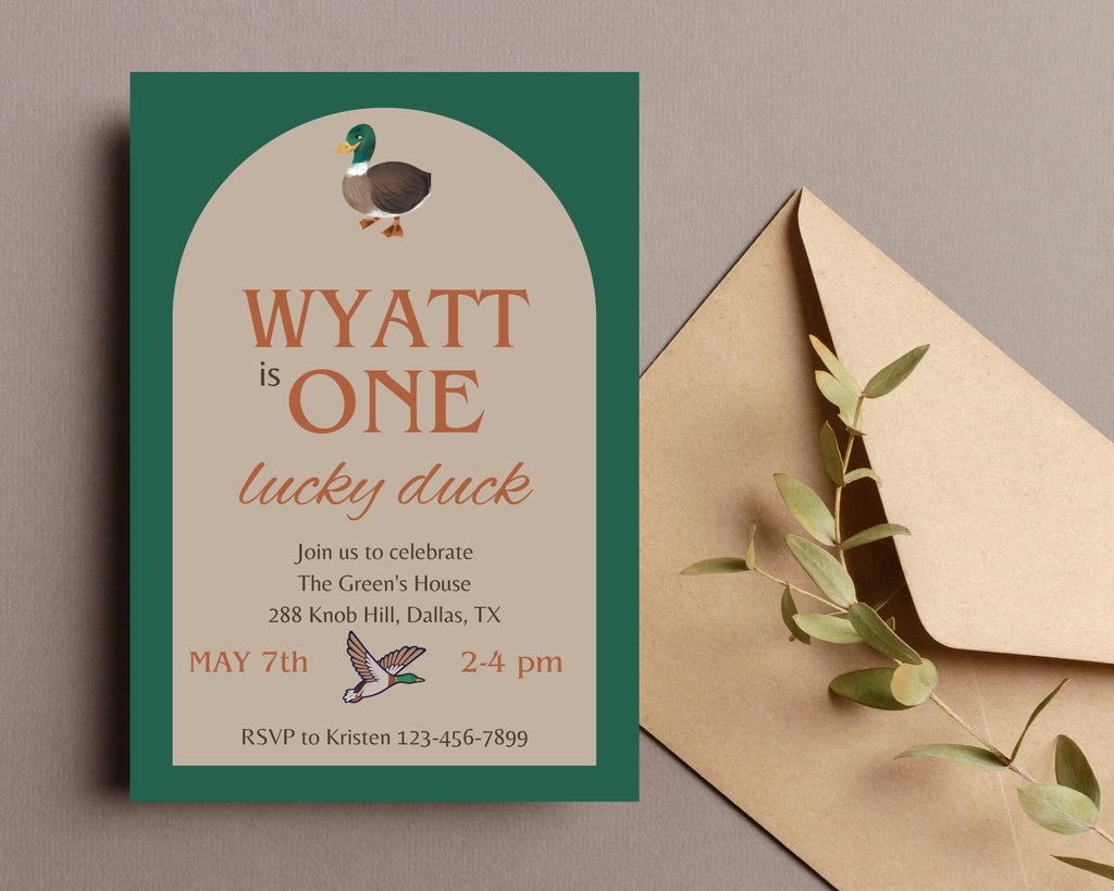 Lucky Duck 1st Birthday Invitation: Mallard Theme (Digital Download)