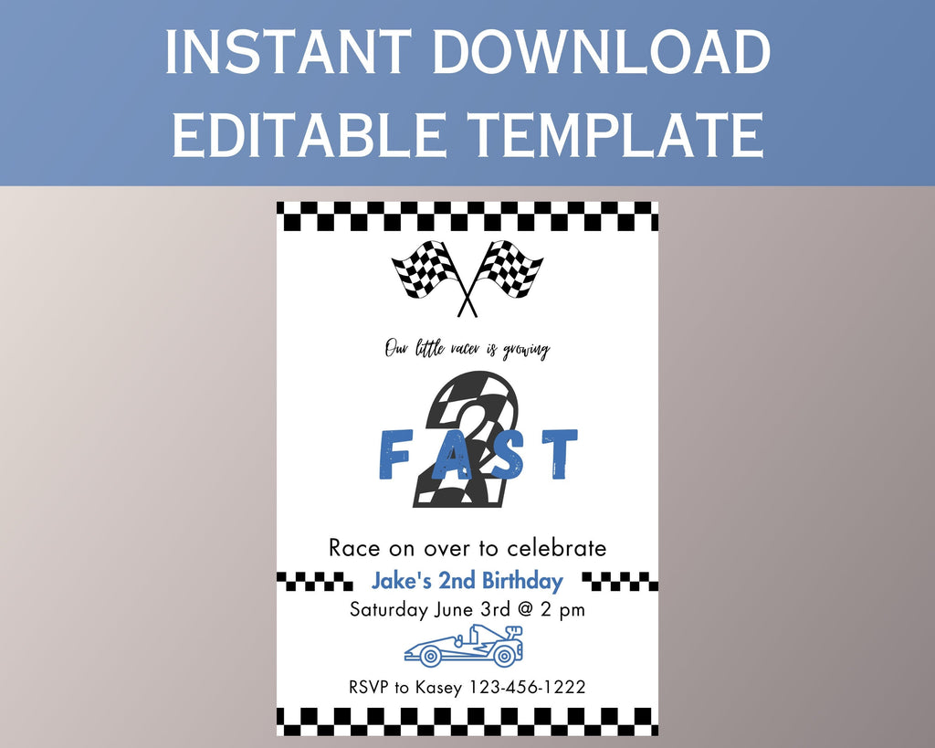 Two Fast Birthday Invitation: Race Car Theme, 2nd Birthday (Digital Download)