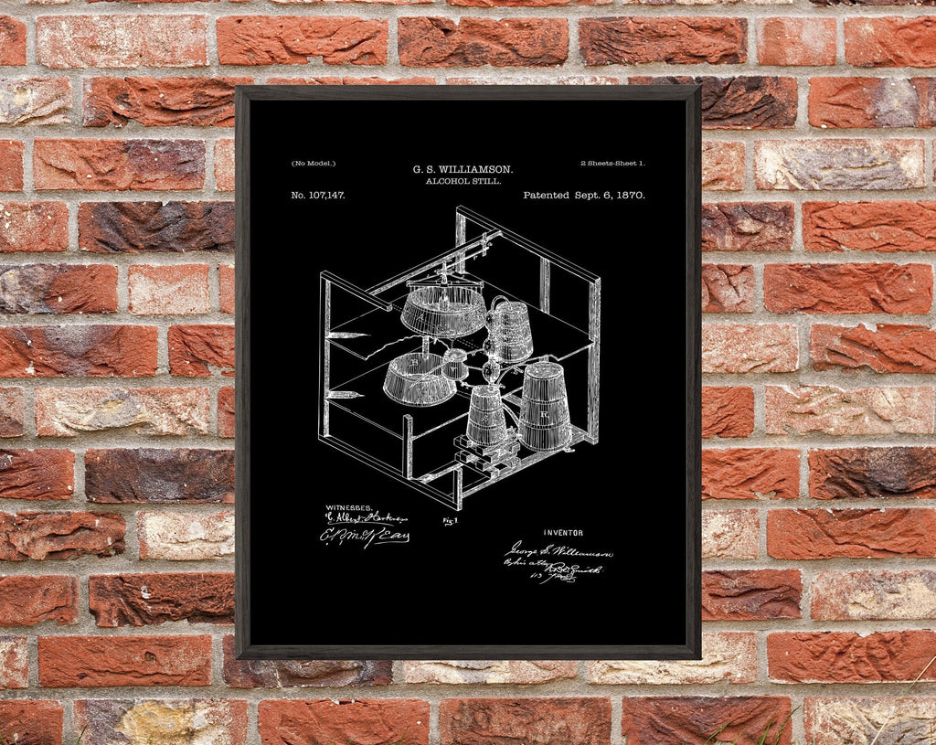 Vintage Alcohol Still Patent Art Print: Customizable Backgrounds (Digital Download)