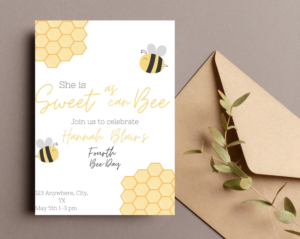 Bumble Bee Birthday Invitation: Editable Bee Day Theme (Digital Download)