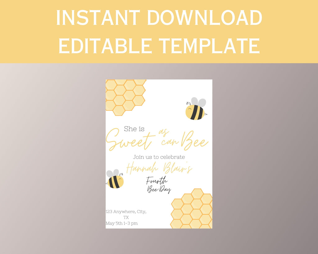 Bumble Bee Birthday Invitation: Editable Bee Day Theme (Digital Download)