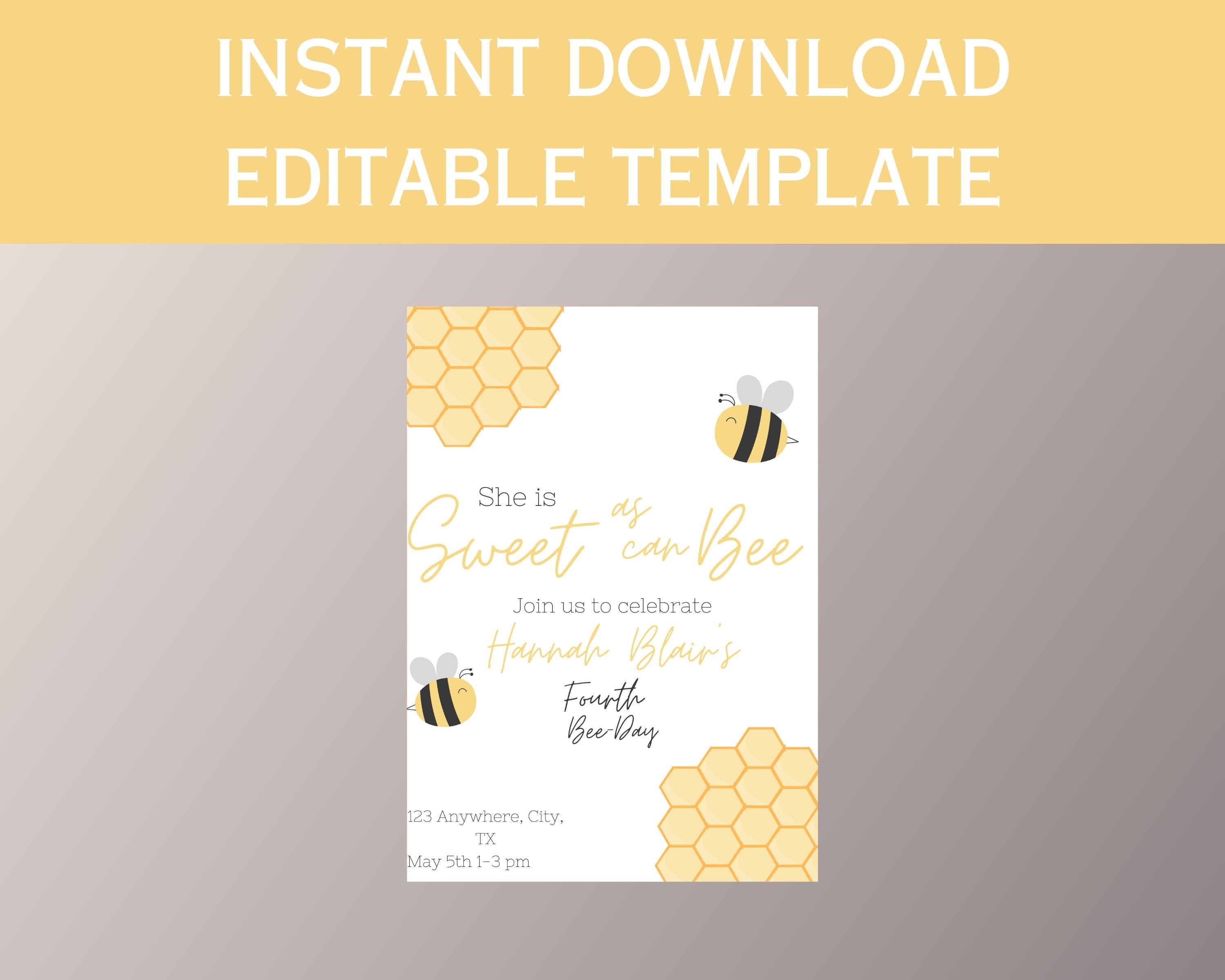 Bumble Bee Birthday Invitation: Editable Bee Day Theme (Digital Download)