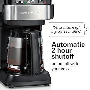 Hamilton Beach Works with Alexa Smart Coffee Maker, Programmable, 12 Cup Capacity, Black and Stainless Steel (49350) - A Certified for Humans Device