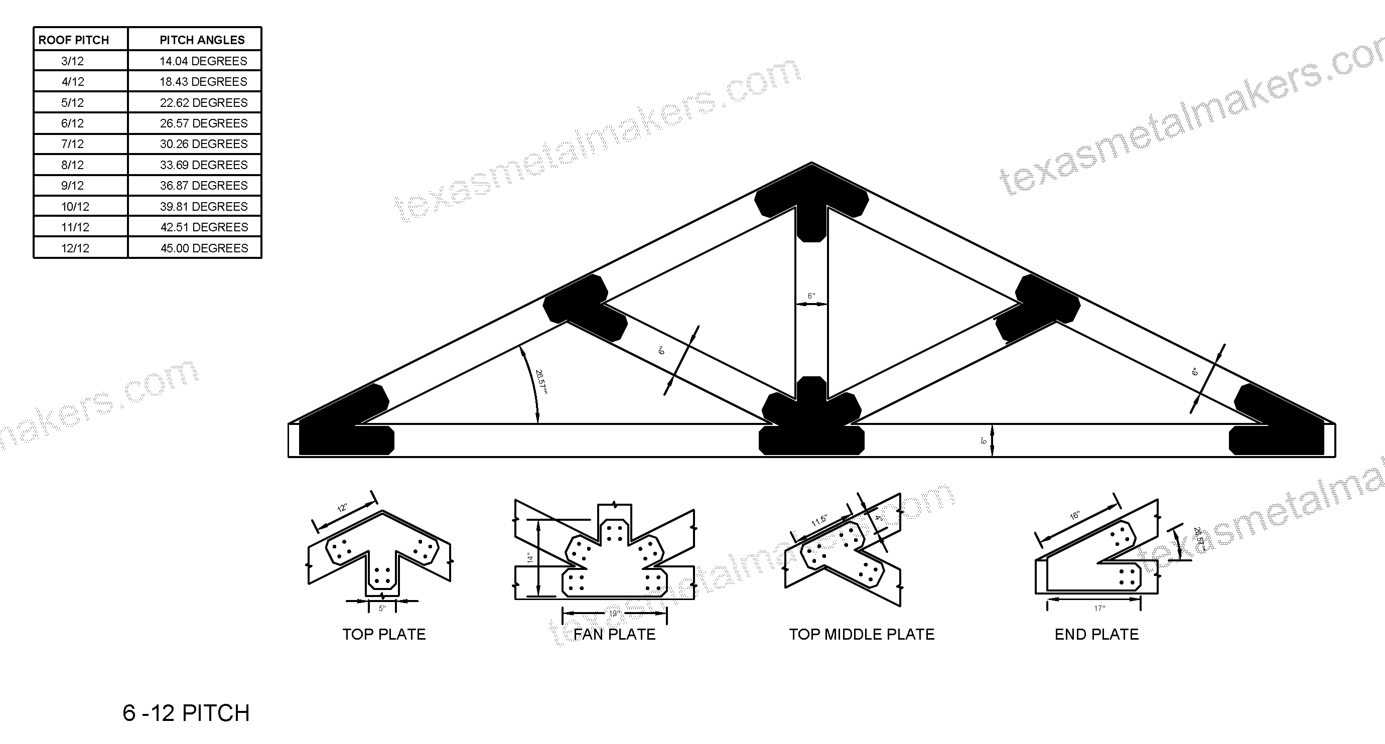 6x6 Chamfered Design Dog Eared Timber Truss Brackets for 6x6 Posts, 6" Timber Truss Brackets, 6x6 Timber Fan Bracket