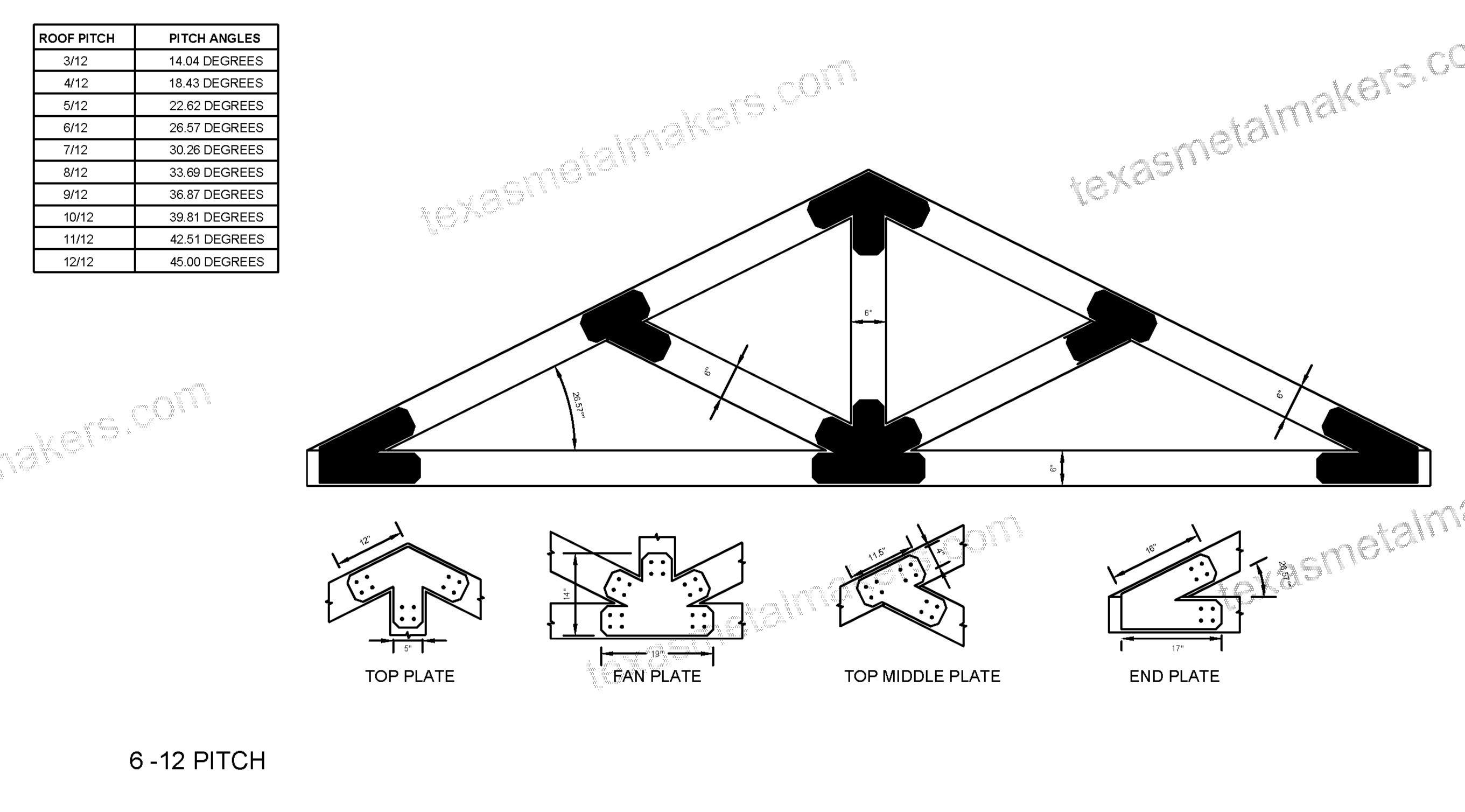 Chamfered Design Dog Eared Timber Truss Brackets for 6x6 Posts, 6" Timber Truss Brackets