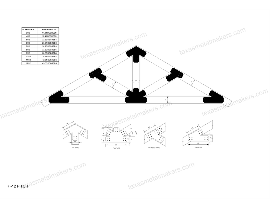 Chamfered Design Dog Eared Timber Truss Brackets for 8x8 Posts, 8" Timber Truss Brackets