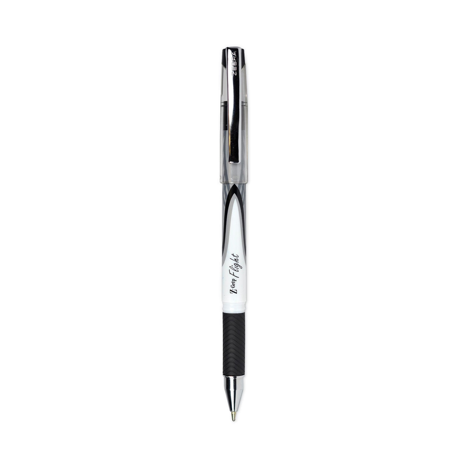 Zebra Z-Grip Flight Ballpoint Pen, Stick, Bold 1.2 mm, Black Ink, White/Black Fashion Accents Barrel, 12/Pack
