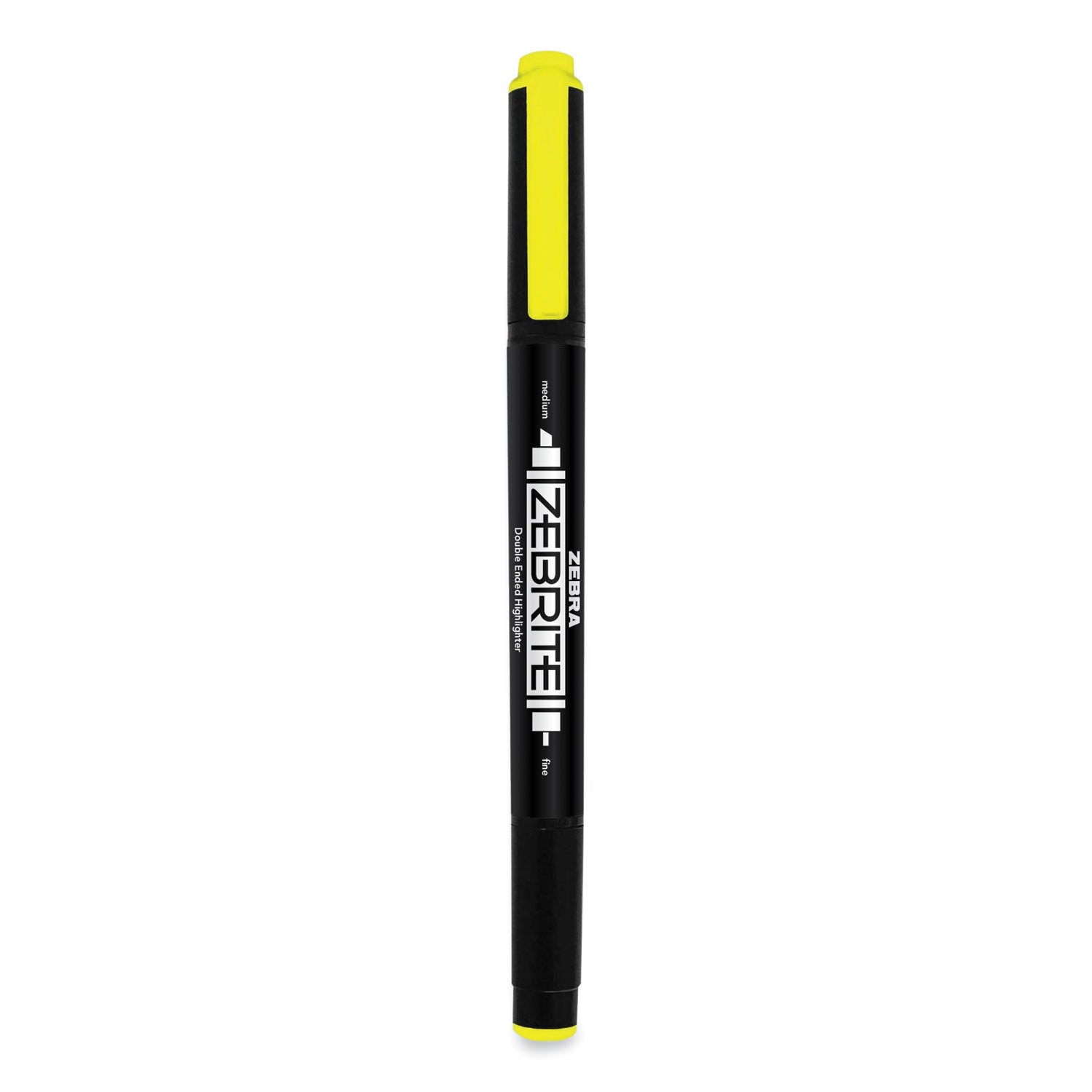 Zebra Zebrite Eco Double-Ended Highlighter, Fluorescent Yellow Ink, Med-Chisel/Fine-Bullet Tips, White/Black/Yellow Barrel, Dozen