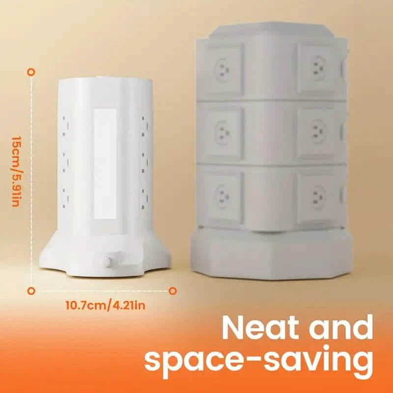 14-in-1 Power Strip Tower with 4 USB Ports & 9 AC Outlets, 10ft Extension Cable, Adjustable 3-Color Night Light