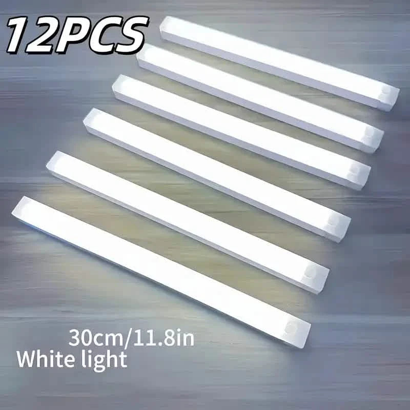 12-Pack: White LED Motion Sensor Cabinet Lights – Magnetic, USB Rechargeable, Detachable for Indoor Use