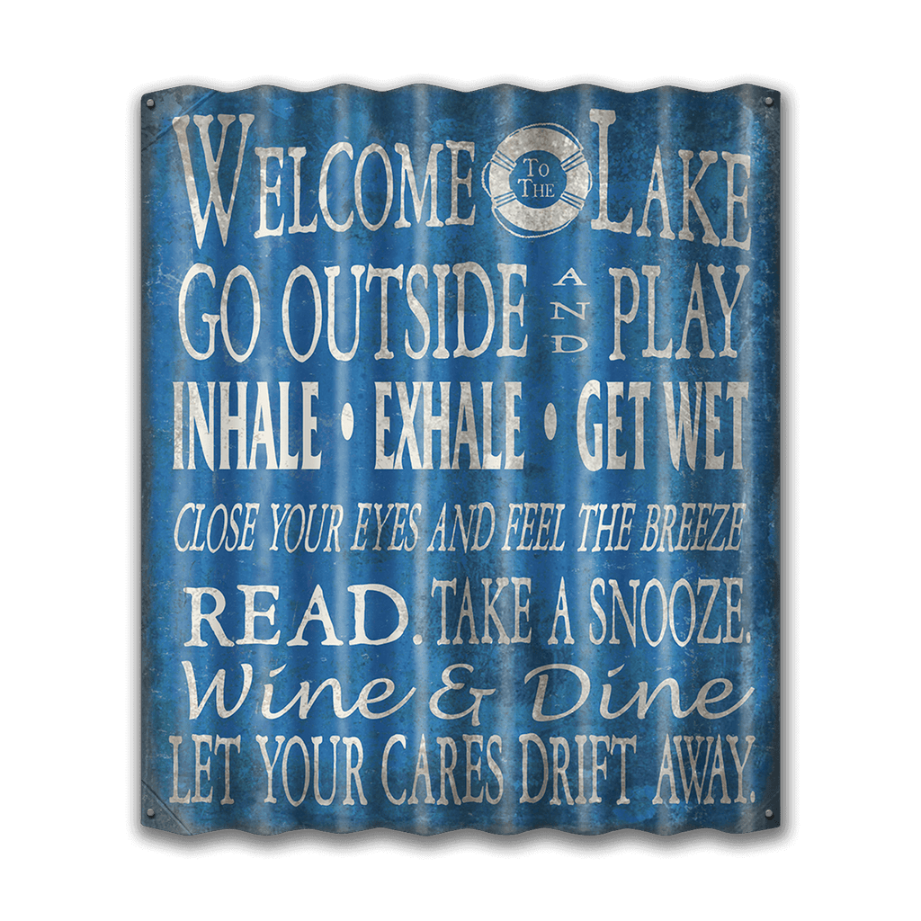 Welcome to the Lake: Blue Generic - Corrugated Metal Wall Art